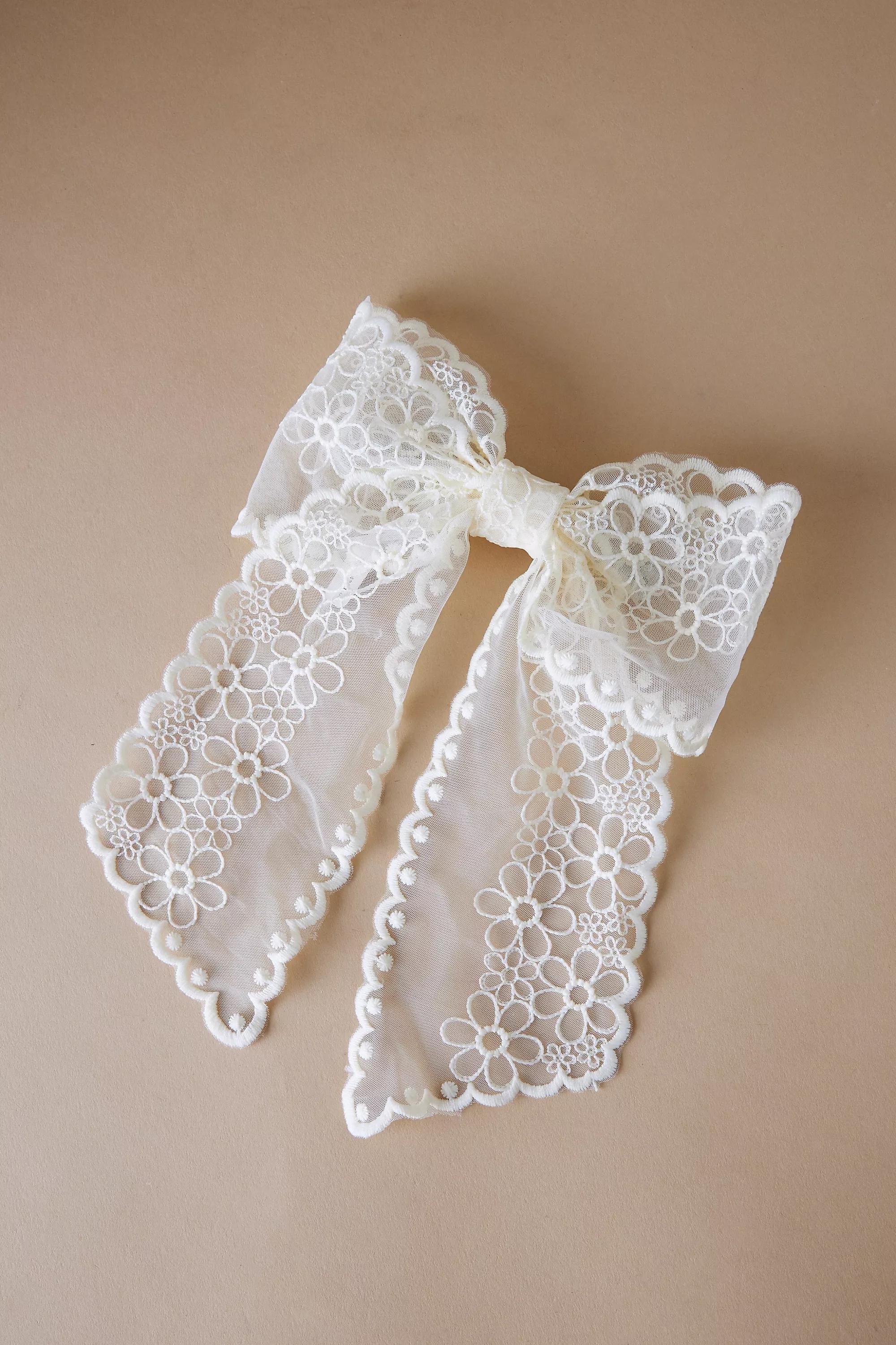 Cream Lace Hair Bow, , medium