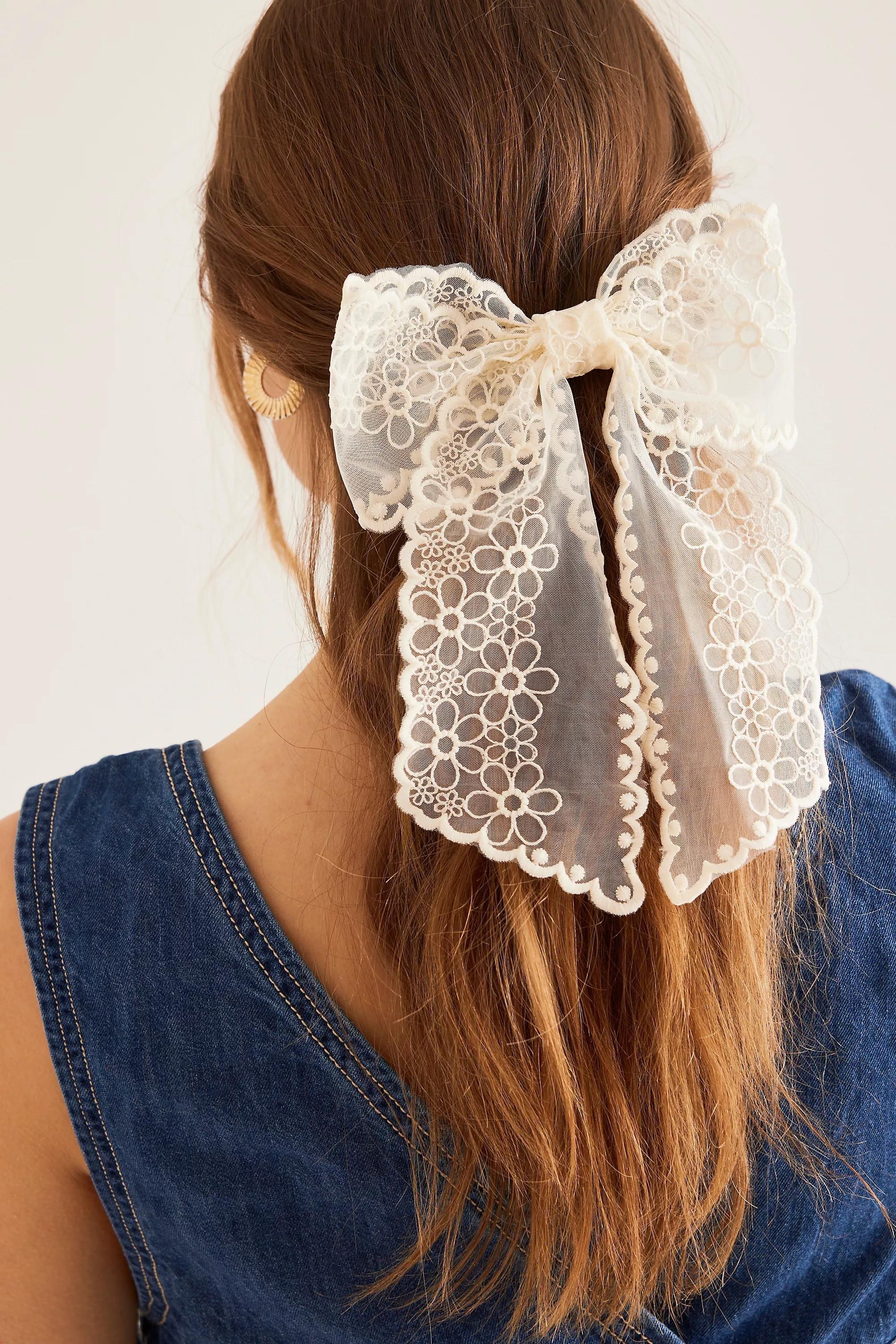 Cream Lace Hair Bow, A501_0011, large image number 3