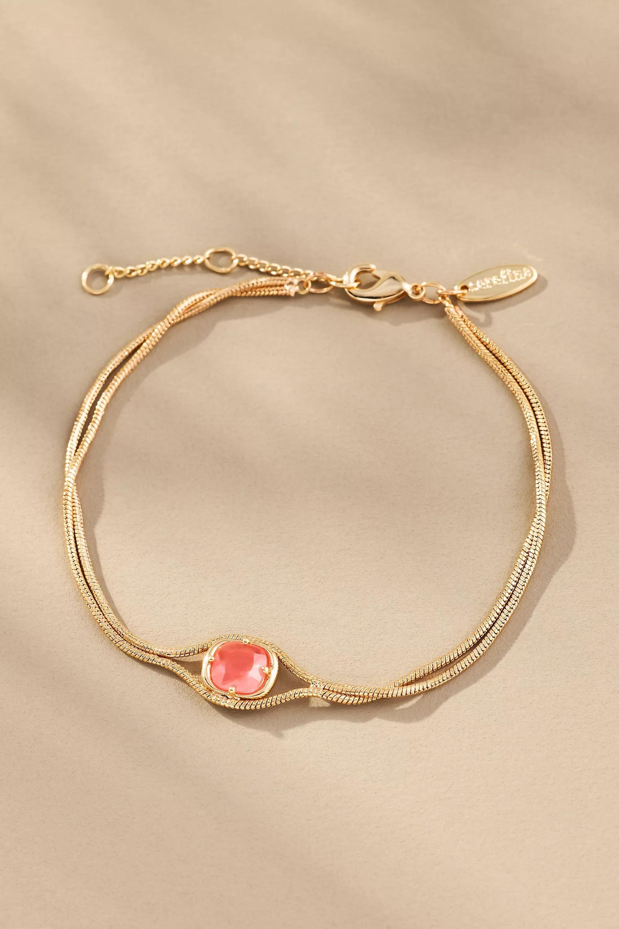 14K Gold-Plated Dainty Stone Bracelet, Orange, A501_0067, large image number 1