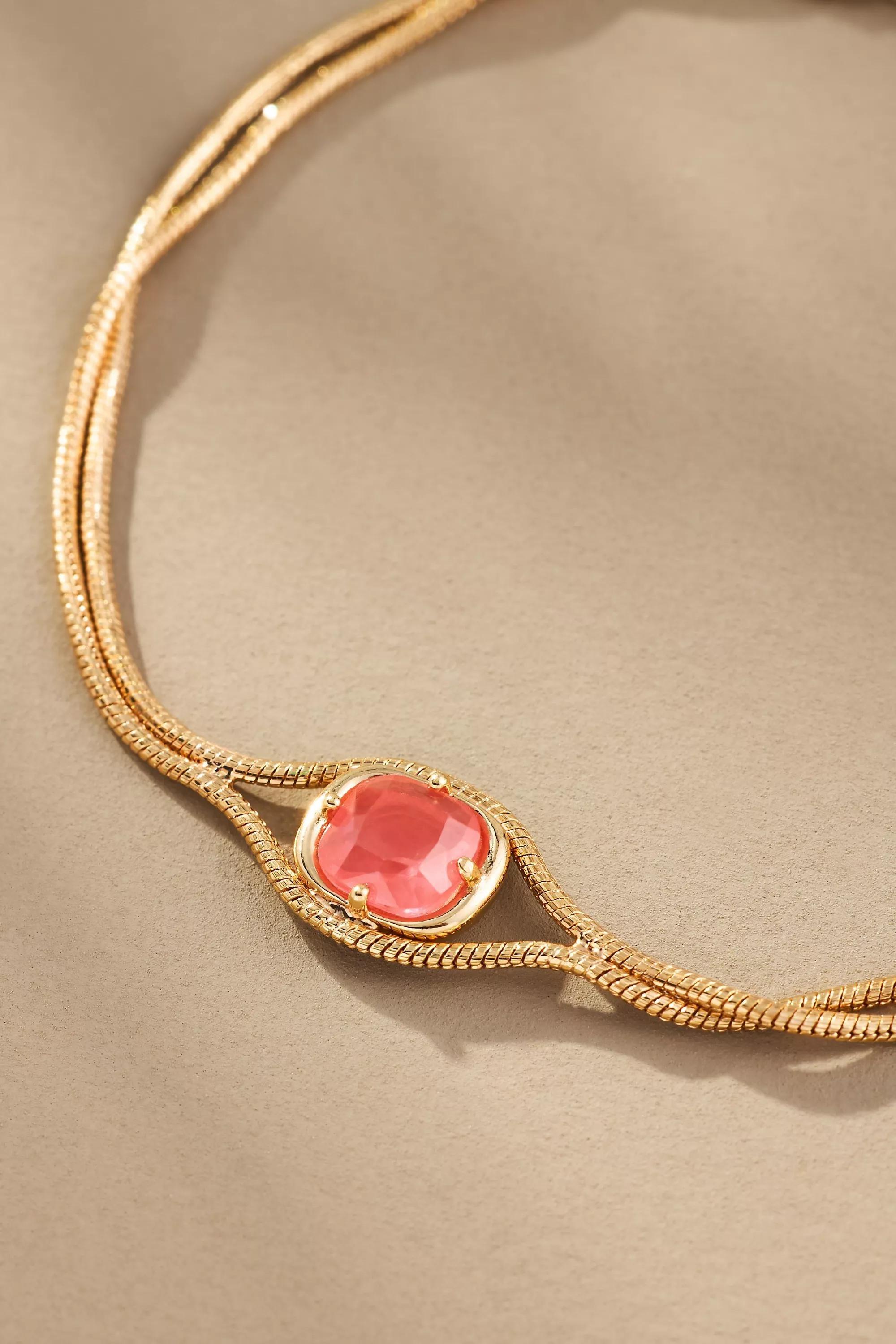 14K Gold-Plated Dainty Stone Bracelet, Orange, A501_0067, large image number 3