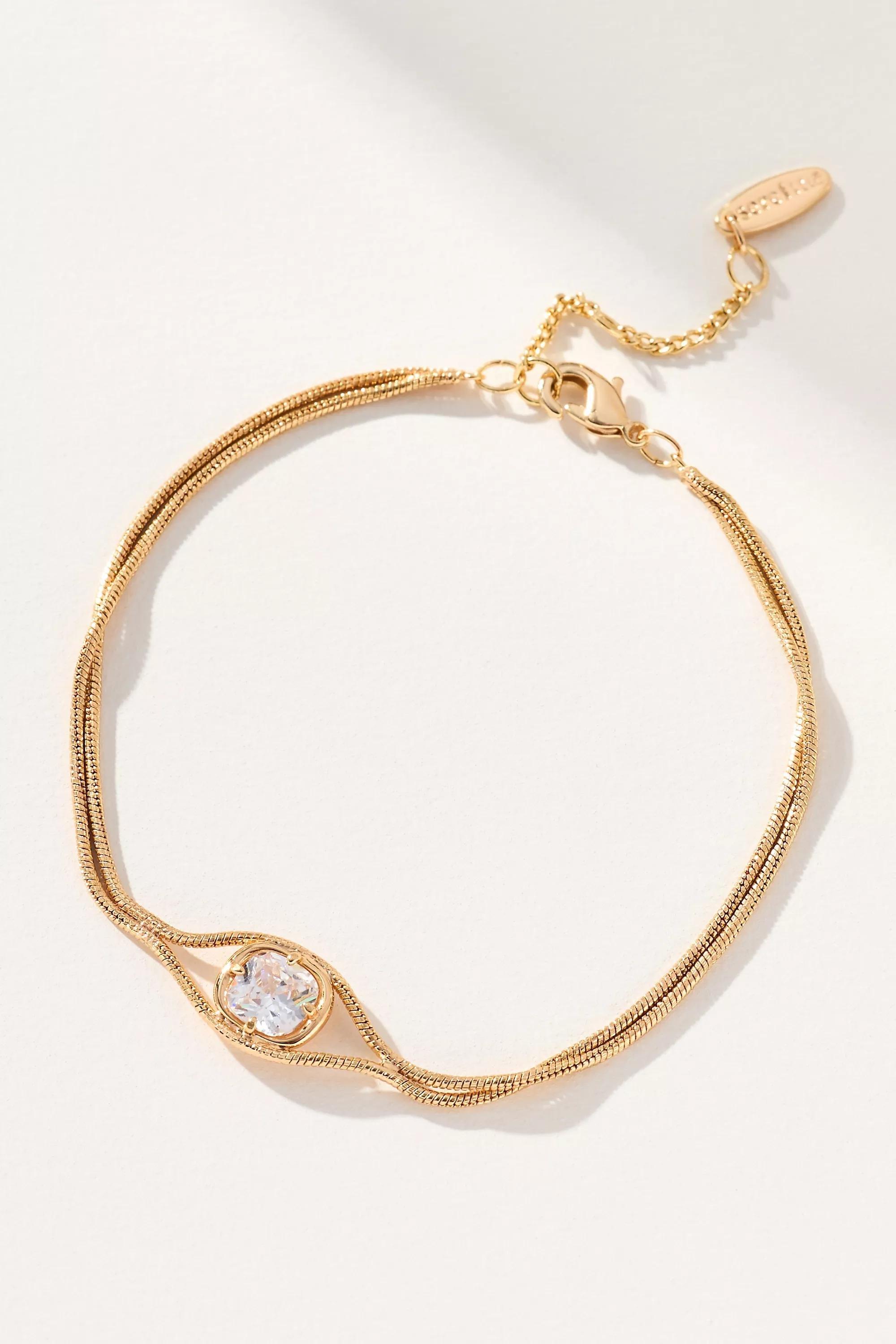 14K Gold-Plated Clear Dainty Stone Bracelet, A501_0100, large image number 0