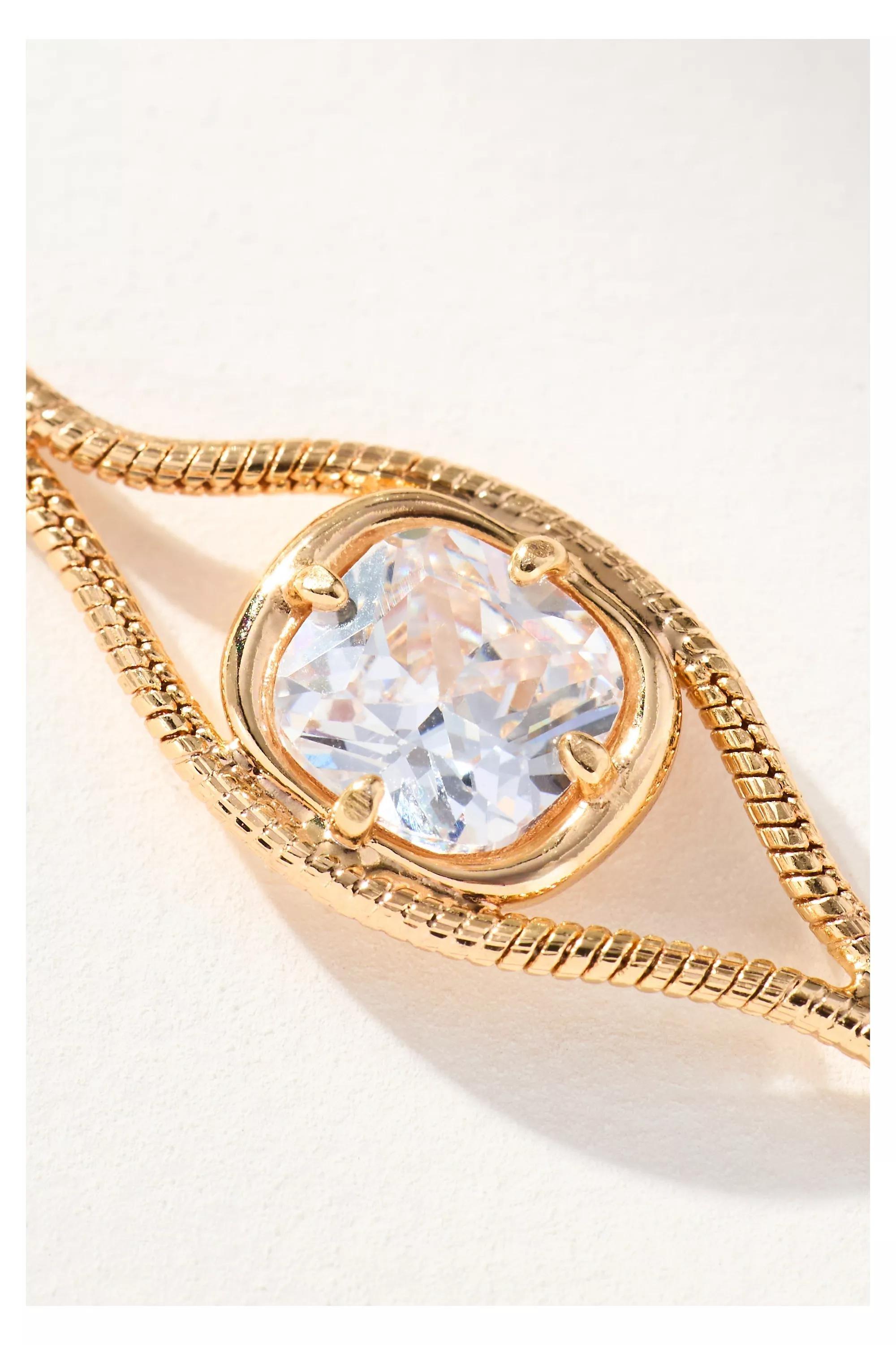 14K Gold-Plated Clear Dainty Stone Bracelet, A501_0100, large image number 2