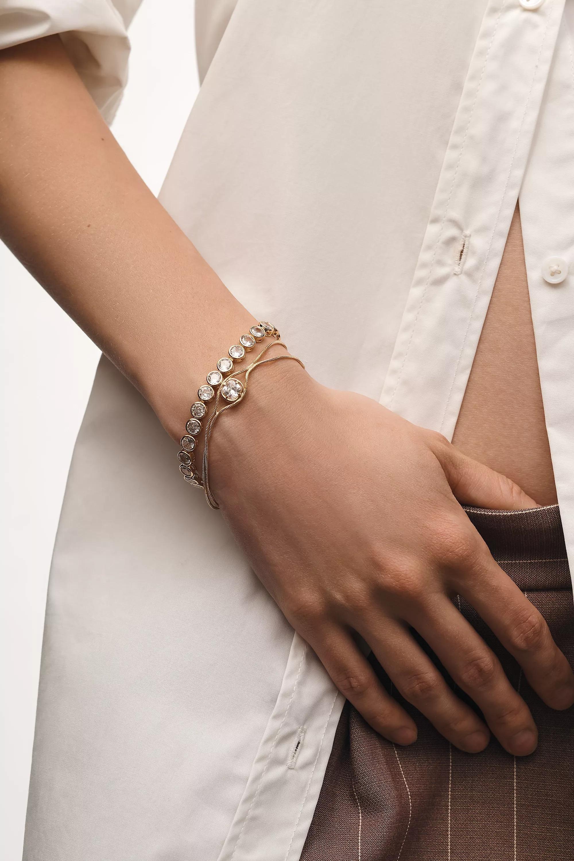 14K Gold-Plated Clear Dainty Stone Bracelet, A501_0100, large image number 3