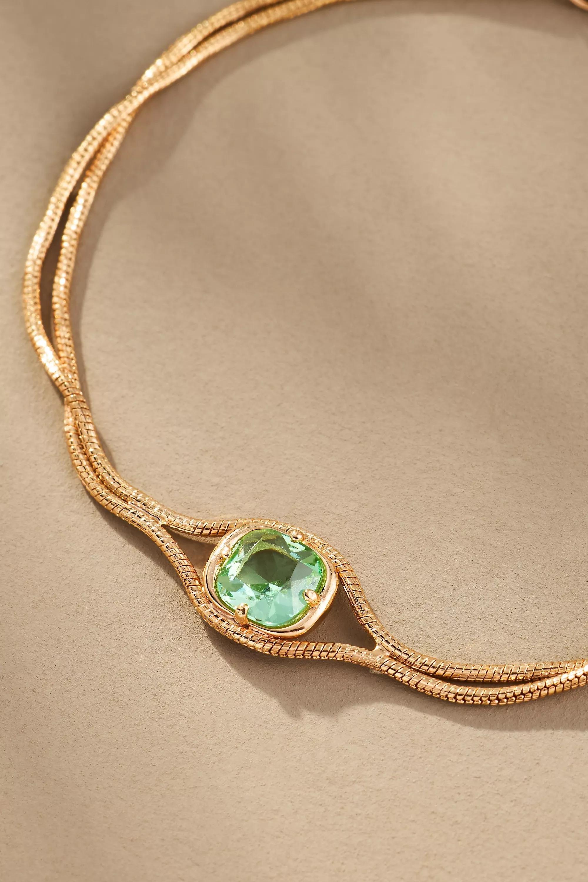 14K Gold-Plated Dainty Stone Bracelet, Green, A501_0102, large image number 3