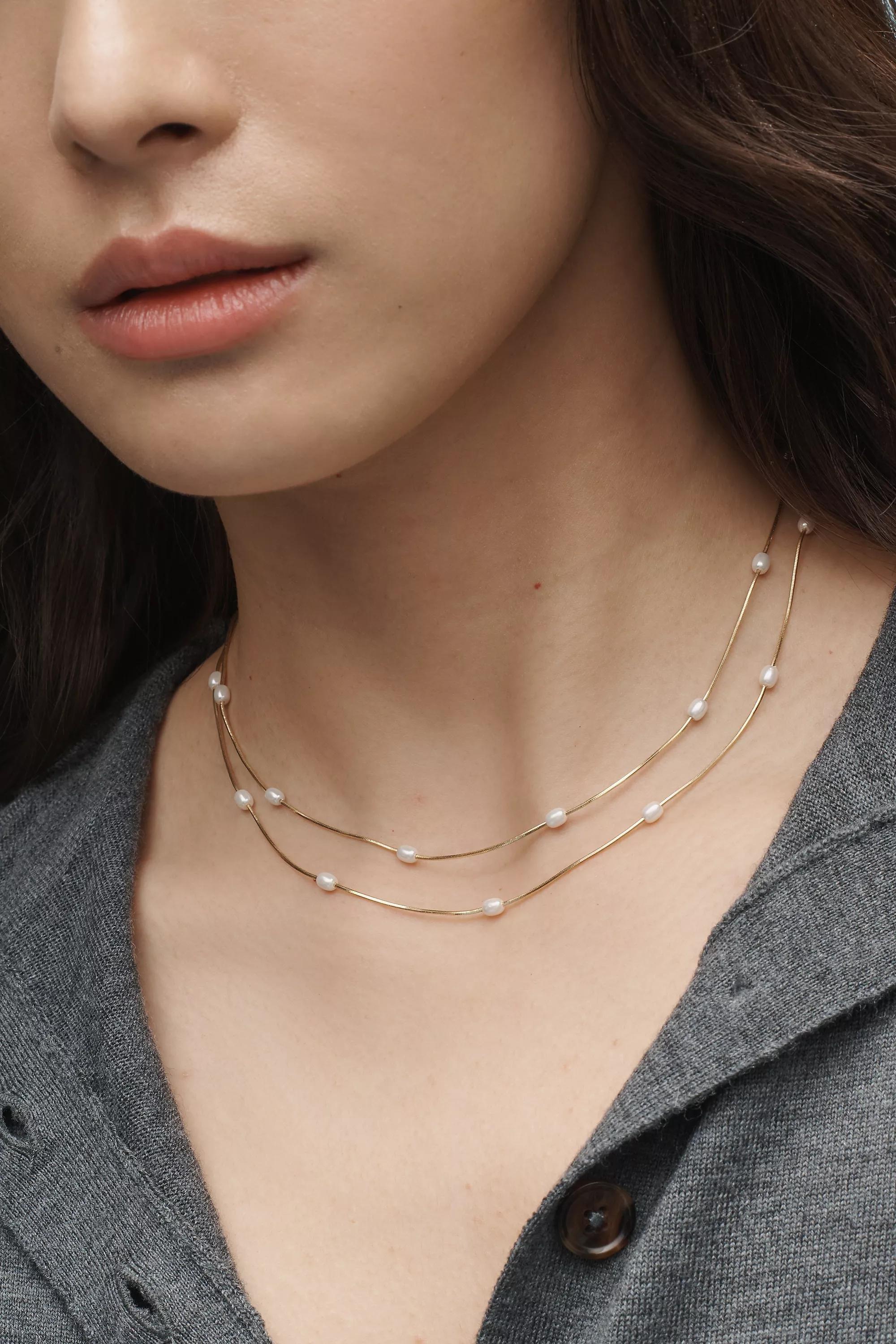 Dainty Pearl Layered Necklace, Pearl, A501_0017, large image number 0