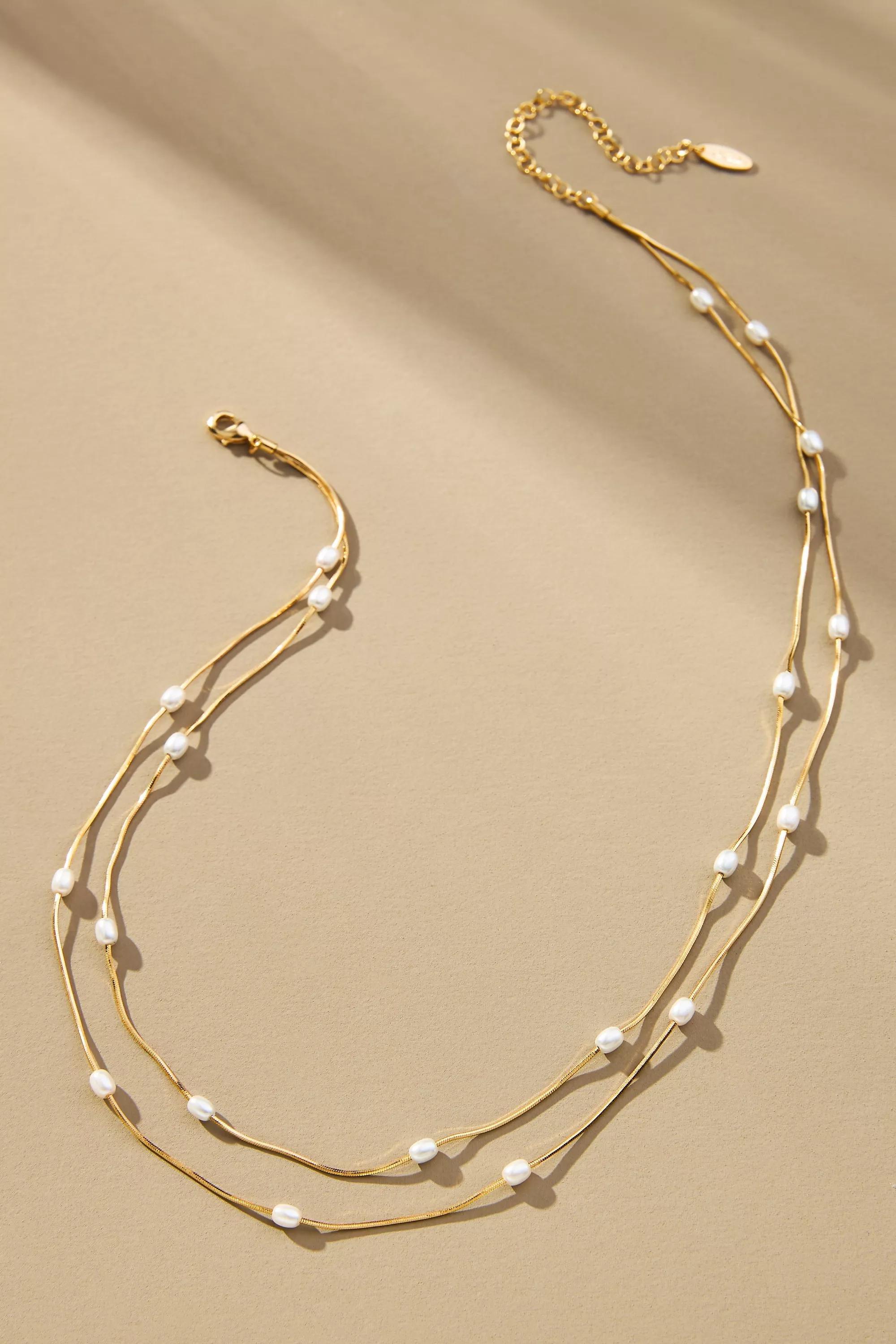 Dainty Pearl Layered Necklace, Pearl, A501_0017, medium