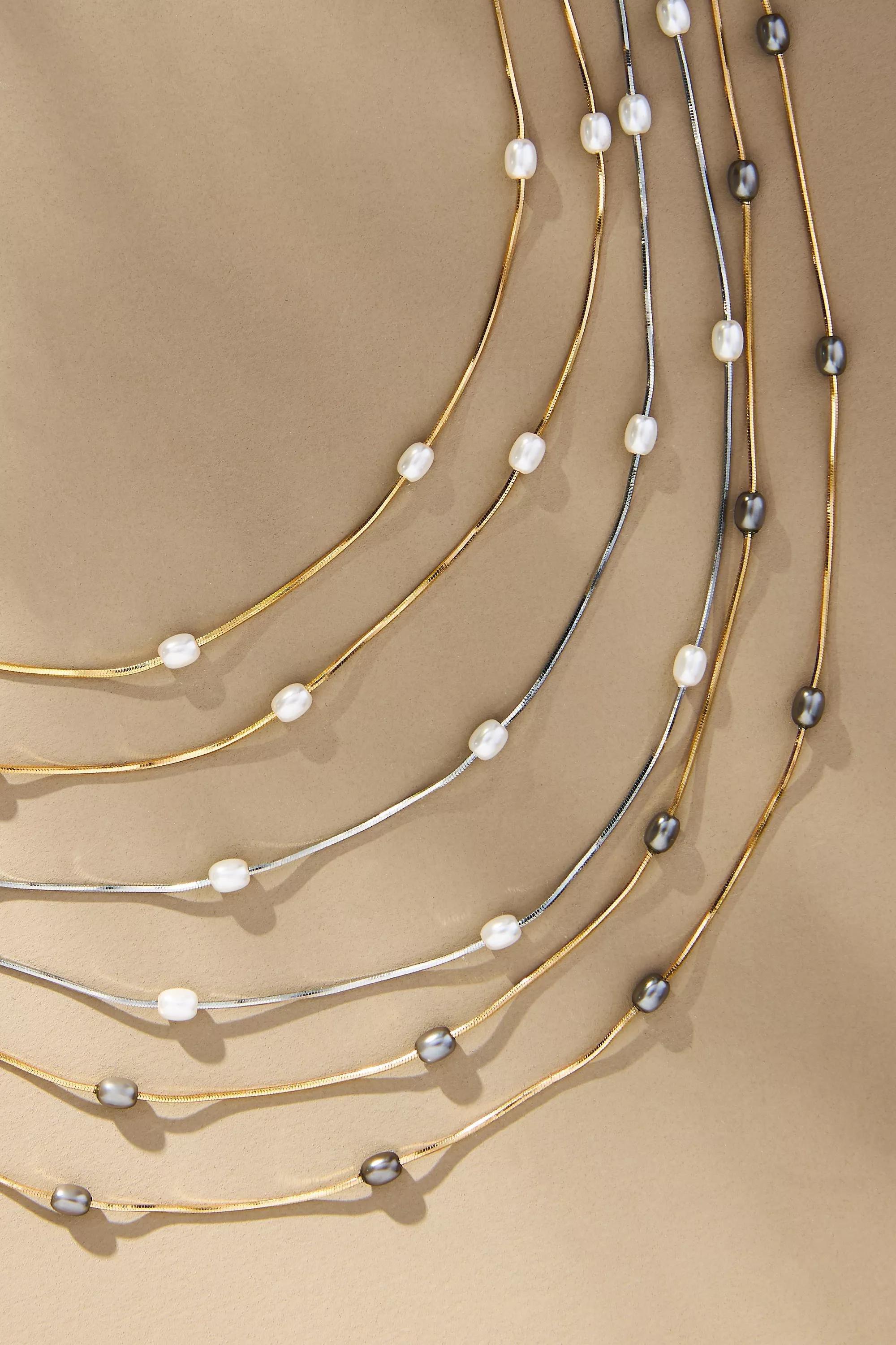 Dainty Pearl Layered Necklace, Pearl, A501_0017, medium