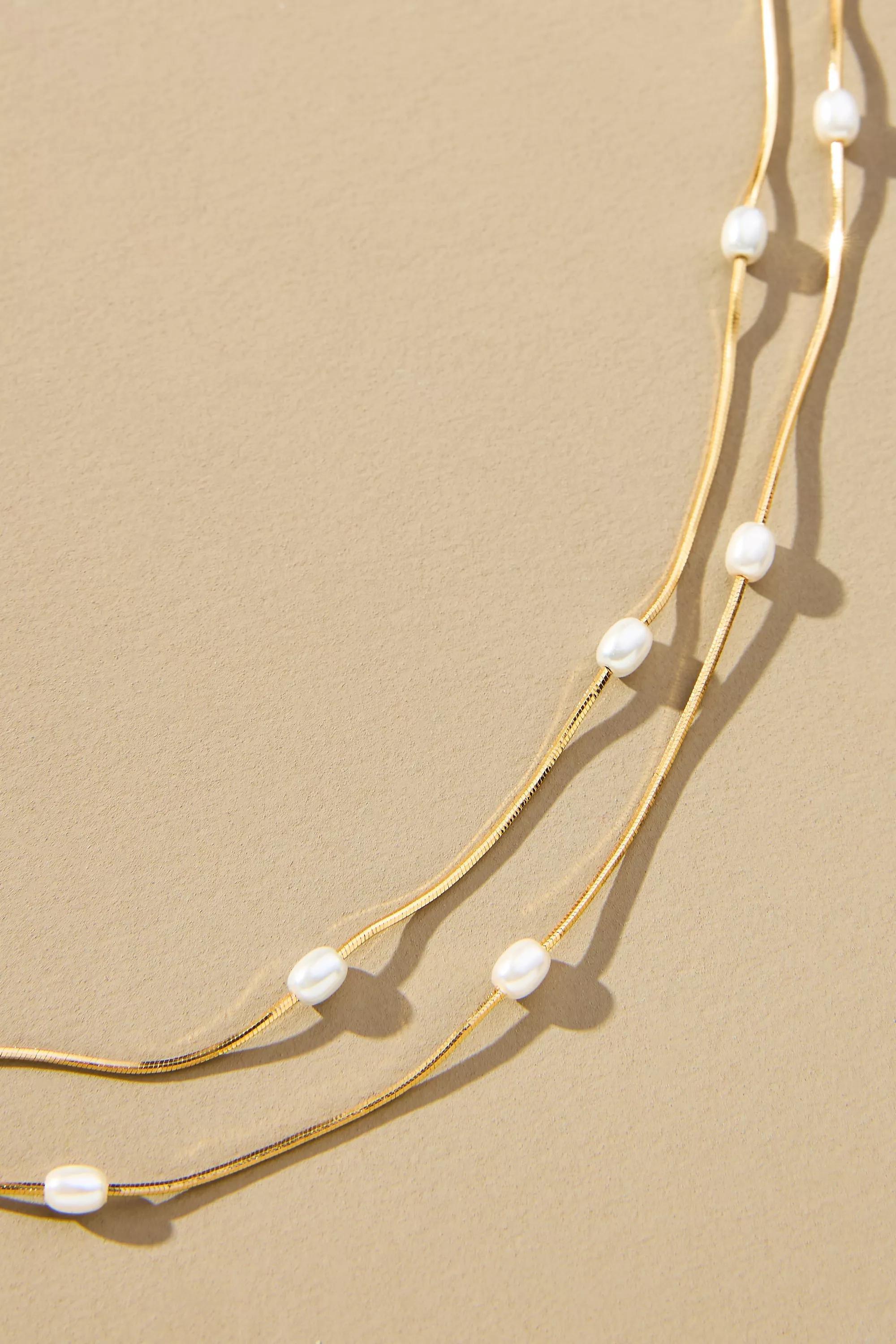 Dainty Pearl Layered Necklace, Pearl, A501_0017, large image number 3