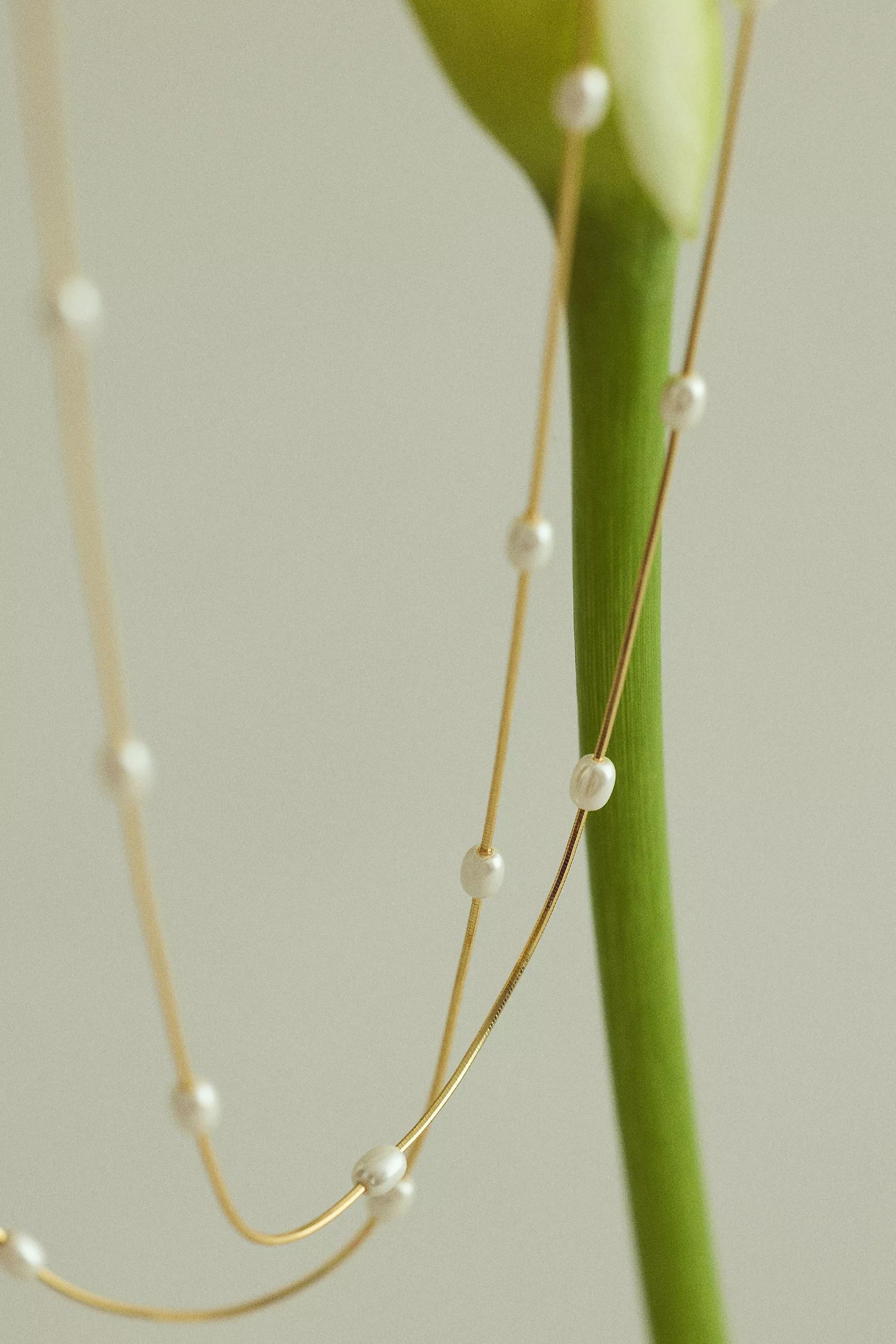 Dainty Pearl Layered Necklace, Pearl, A501_0017, large image number 5