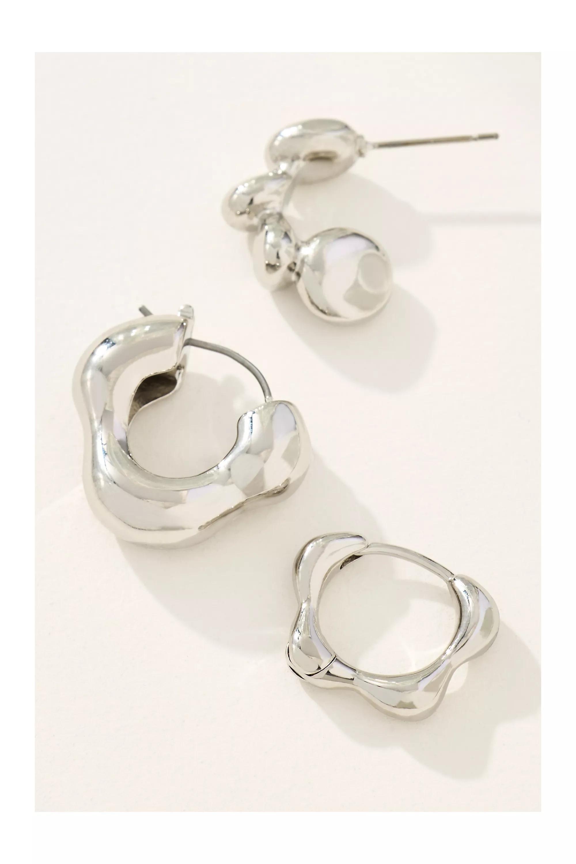 Wavy Huggie Hoop Earrings, Set Of 3, Silver, A501_0007, large image number 1