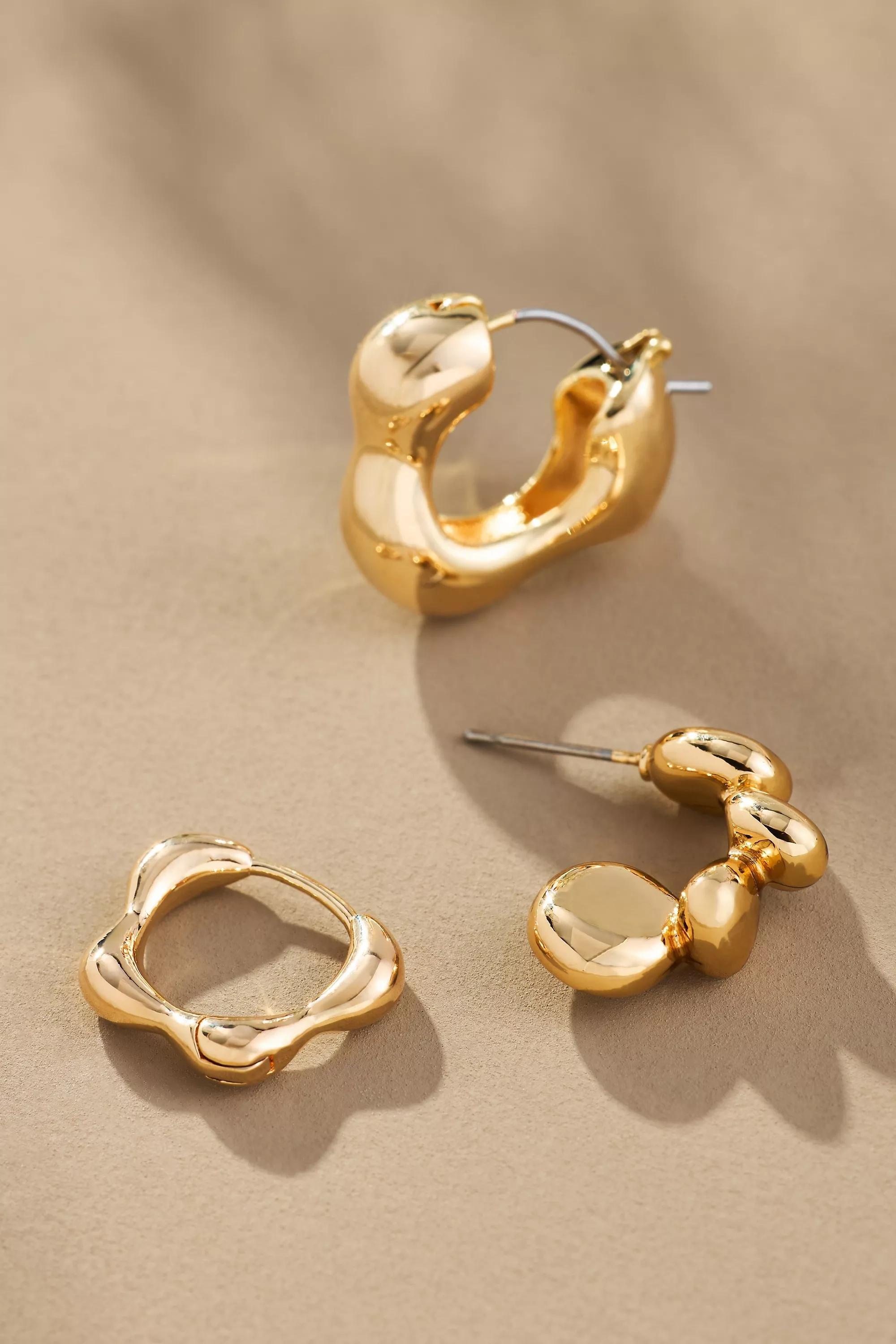 Wavy Huggie Hoop Earrings, Set Of 3, Gold, A501_0070, large image number 1