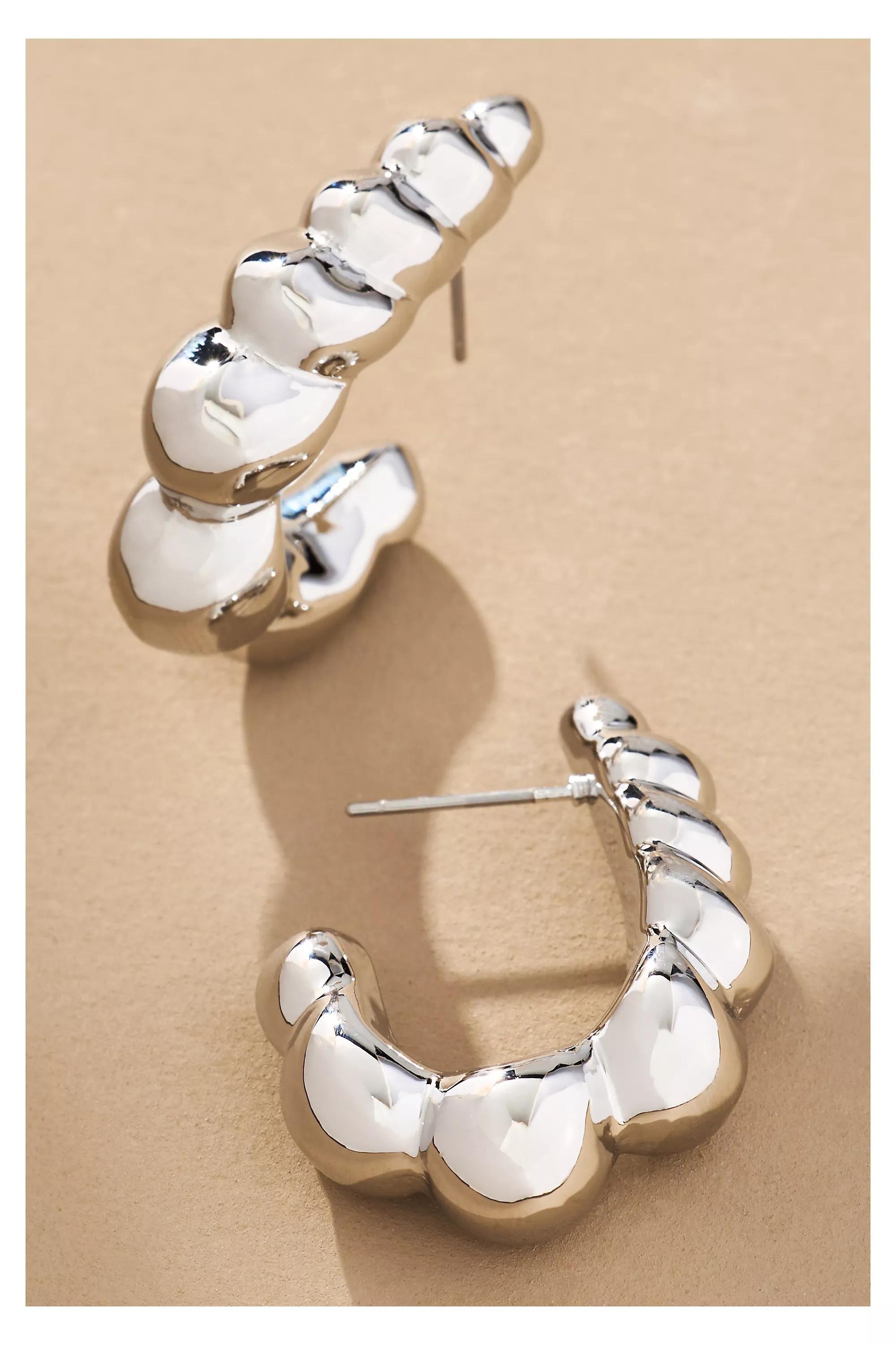 Silver Scallop Hoop Earrings, A501_0007, large image number 0
