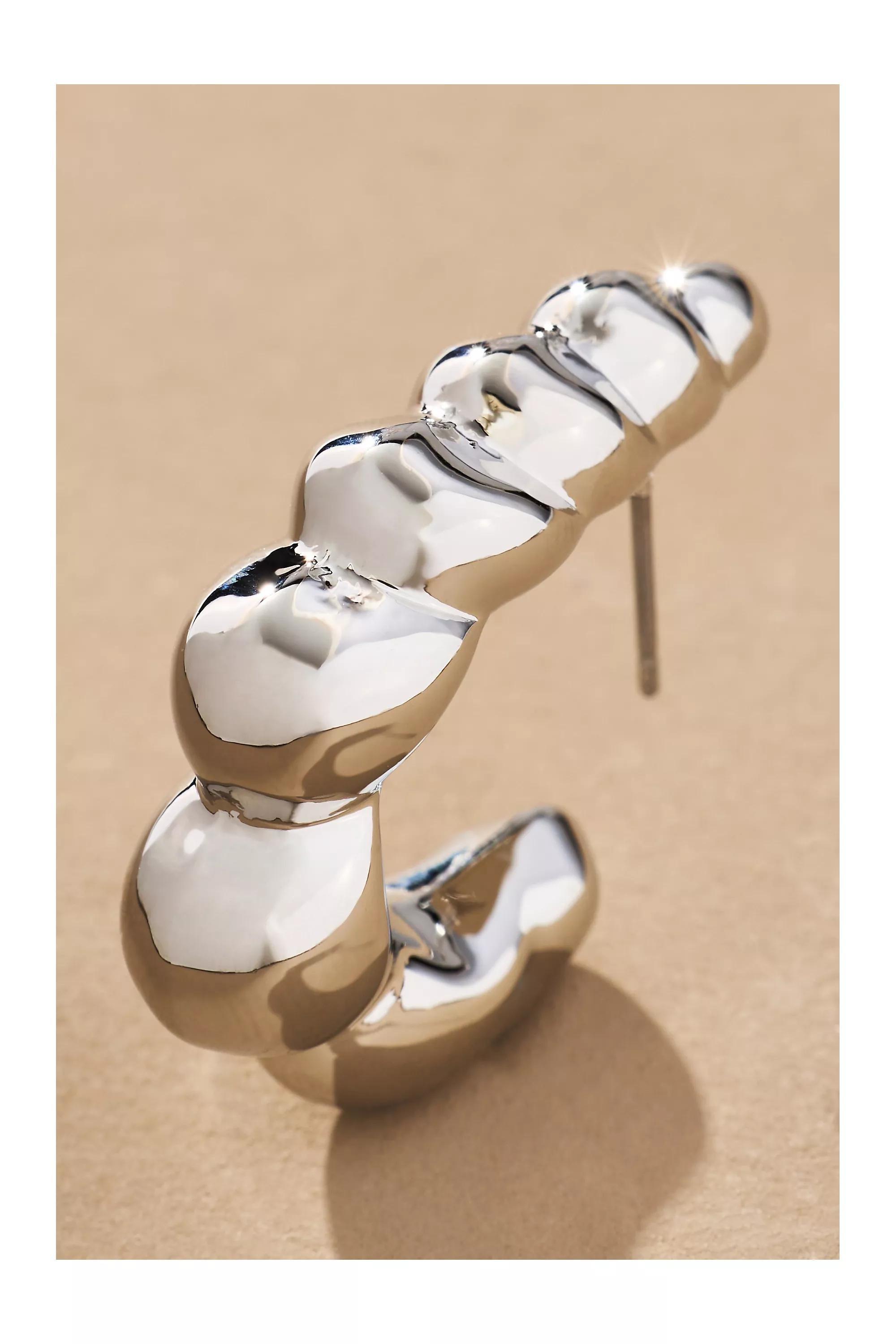 Silver Scallop Hoop Earrings, A501_0007, large image number 1