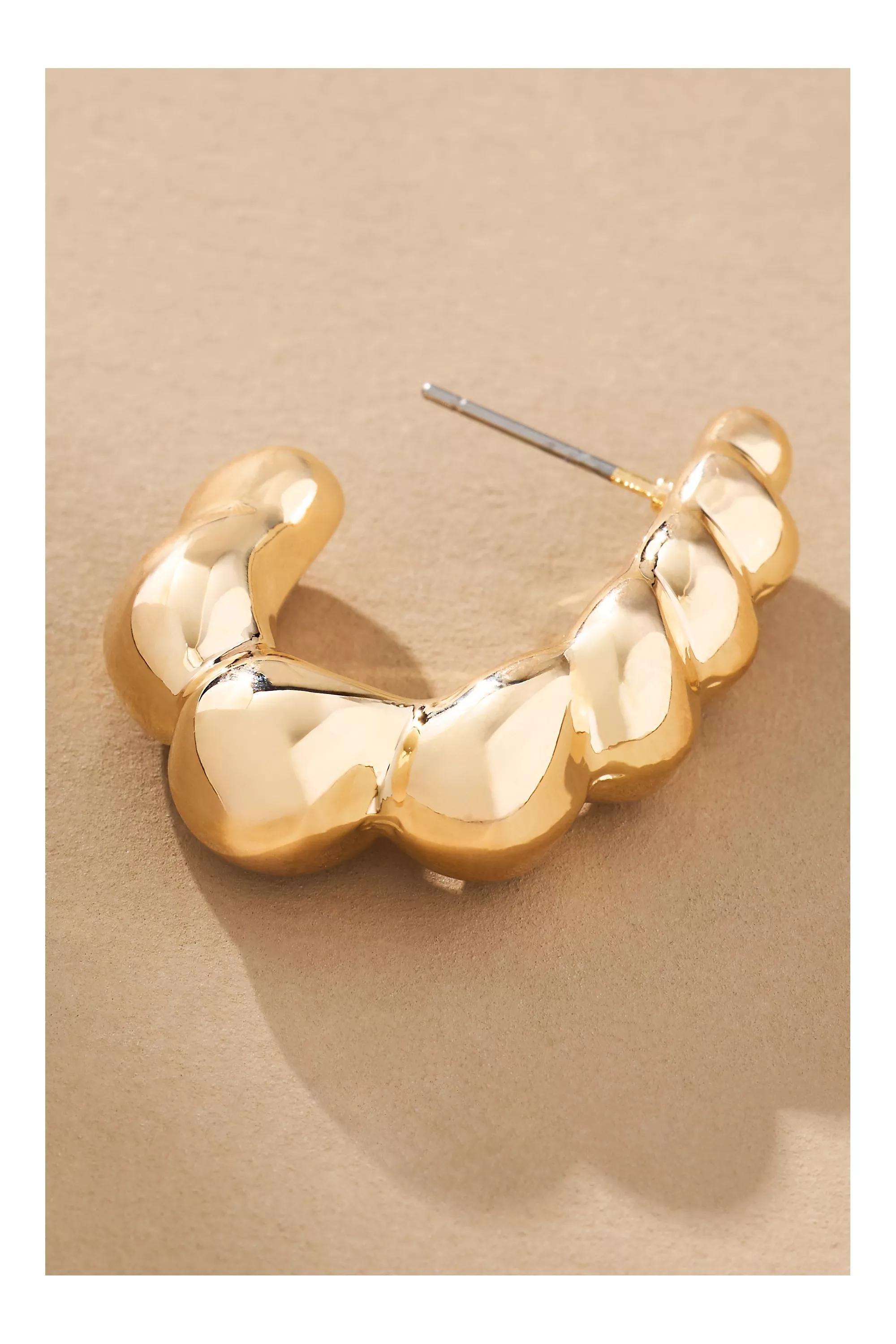 14K Gold-Plated Gold Scallop Hoop Earrings, A501_0070, large image number 3