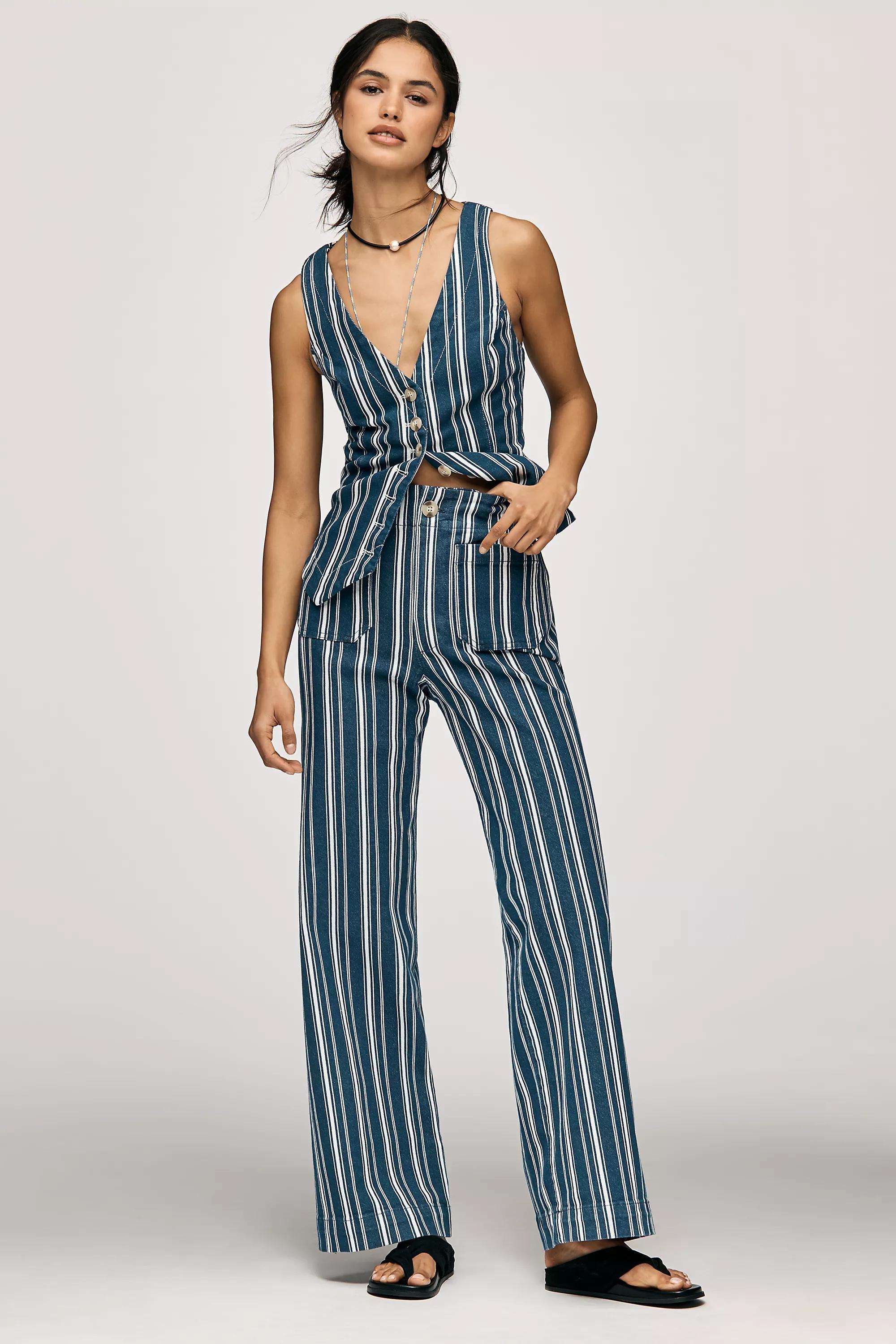 The Colette D Full-Length Wide-Leg Trousers By Maeve, Blue, Blue, large image number 1
