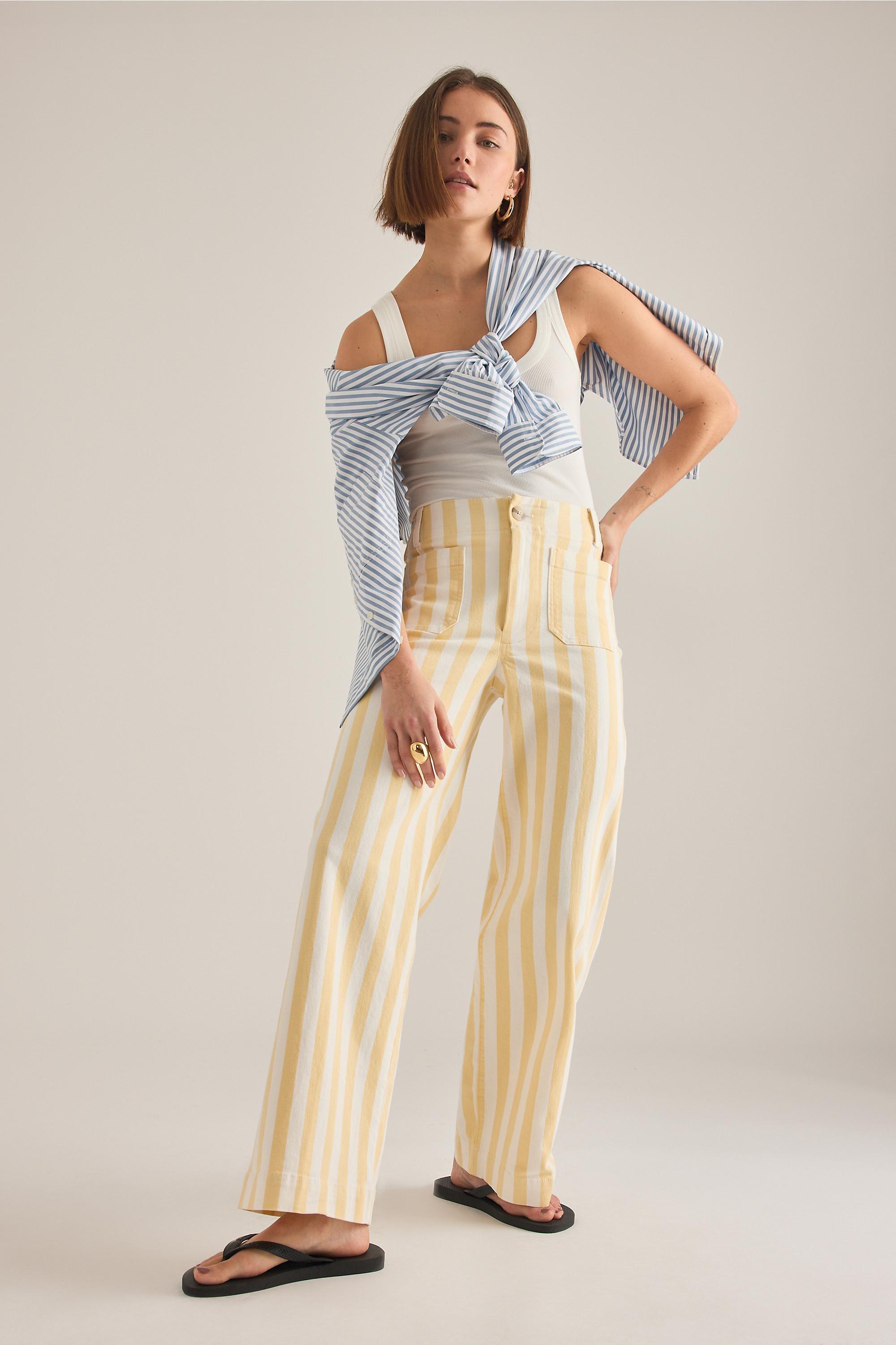 The Colette D Full-Length Wide-Leg Trousers By Maeve, Yellow, Yellow, large image number 0