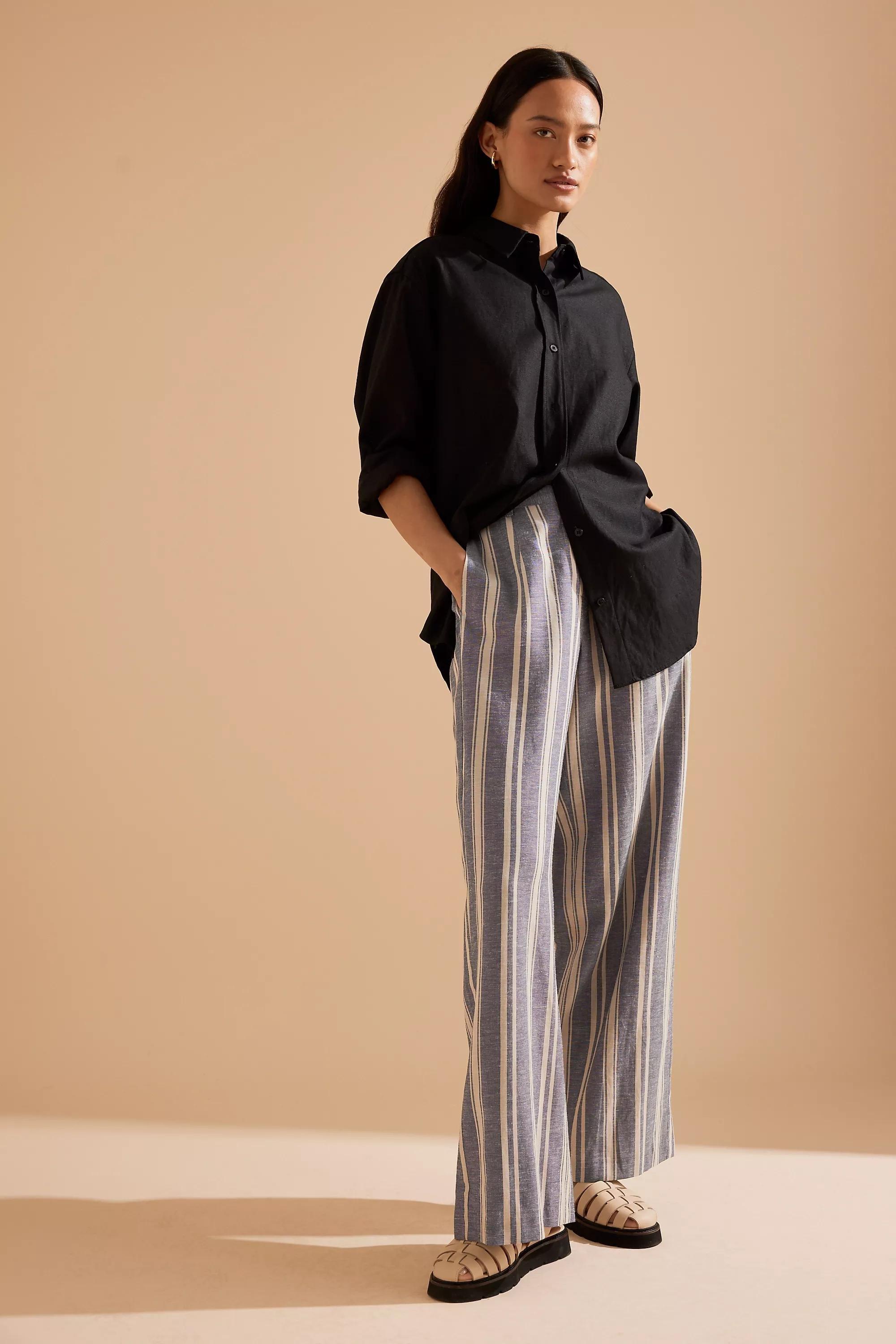 Anthropologie Striped Casual Trousers, Beige, , large image number 0