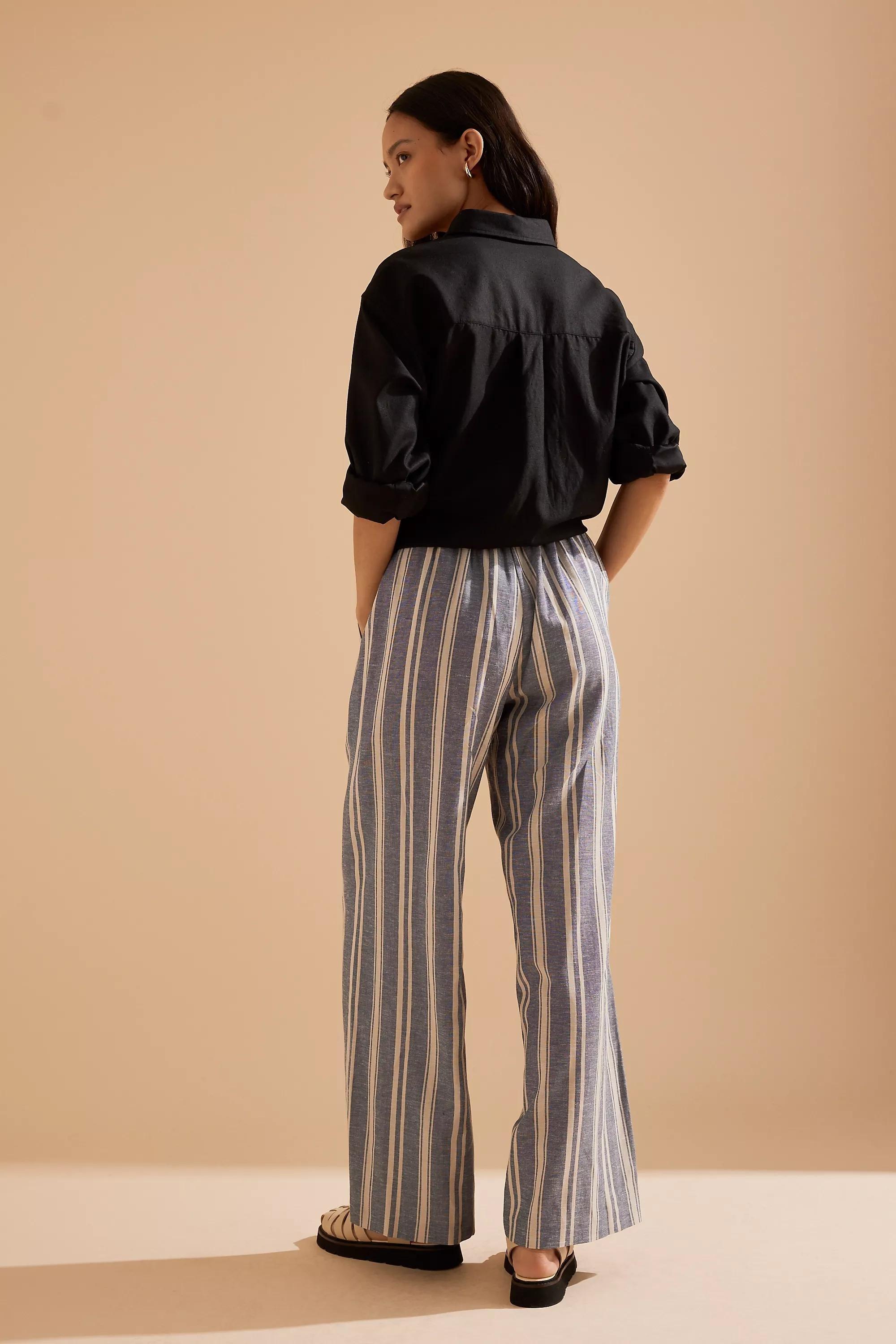 Anthropologie Striped Casual Trousers, Beige, , large image number 1