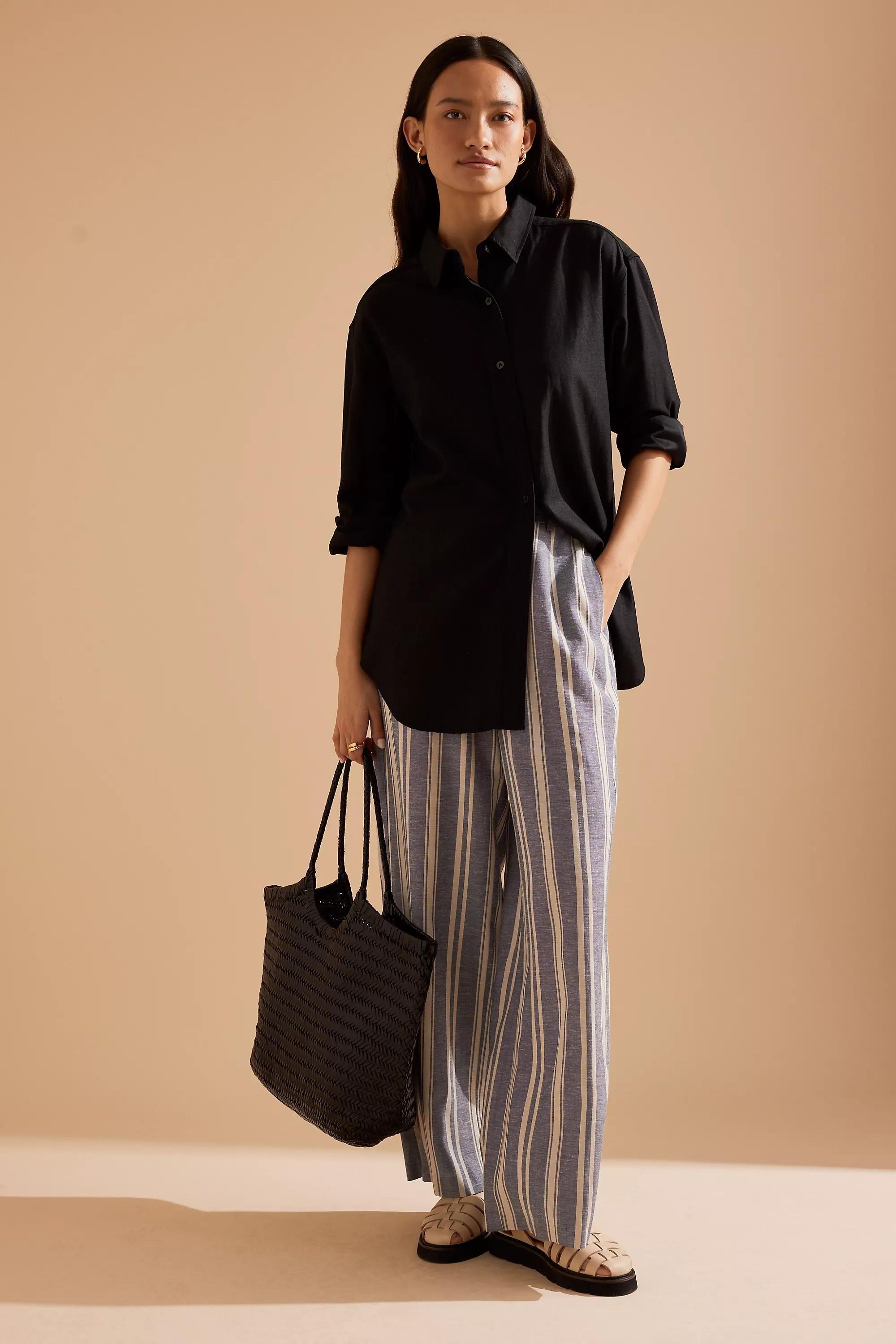 By Anthropologie Annie Linen-Blend Stripe Trousers, Beige, Beige, large image number 3
