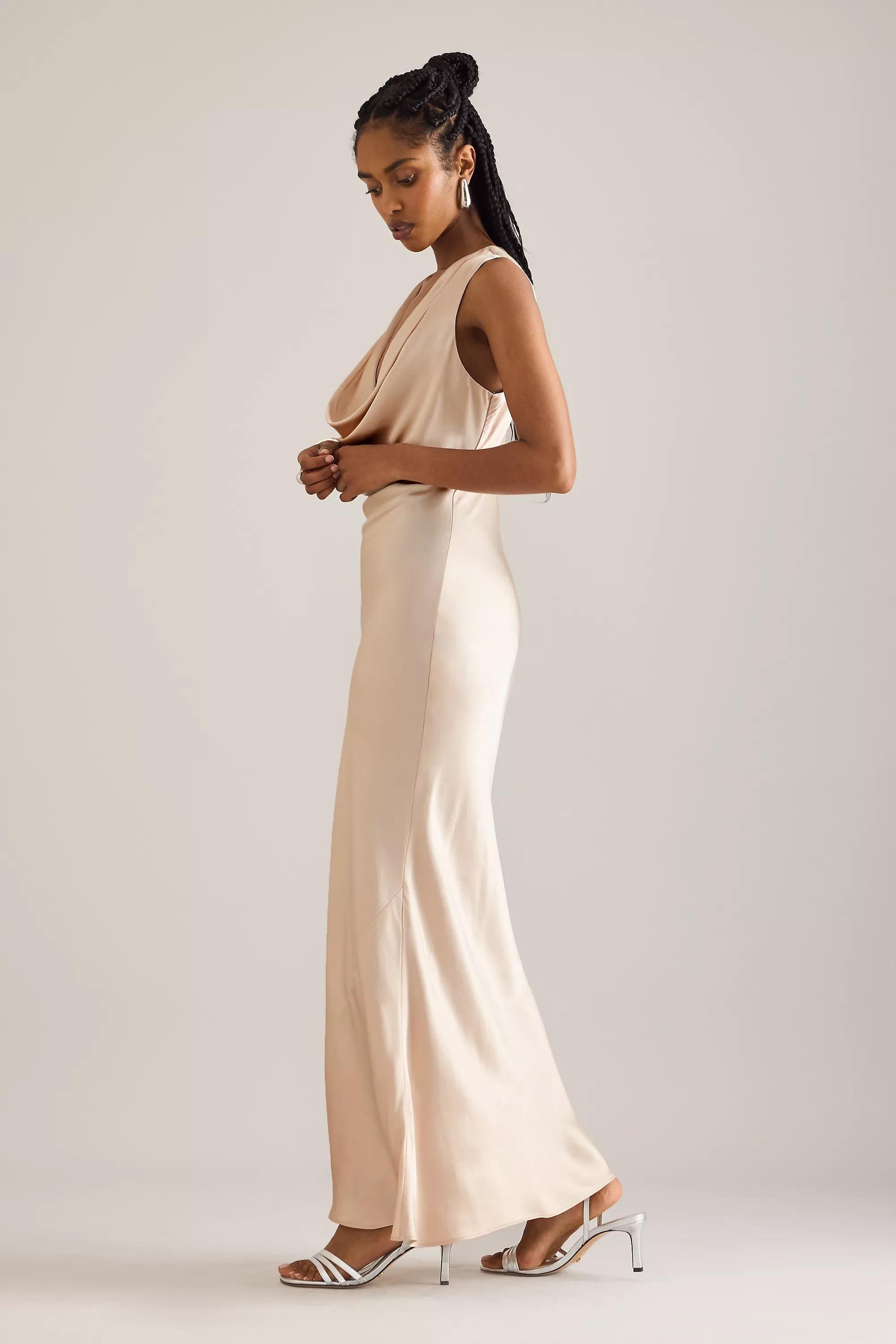 By Anthropologie Cowl-Neck Maxi Slip Dress, Ivory, , large image number 3