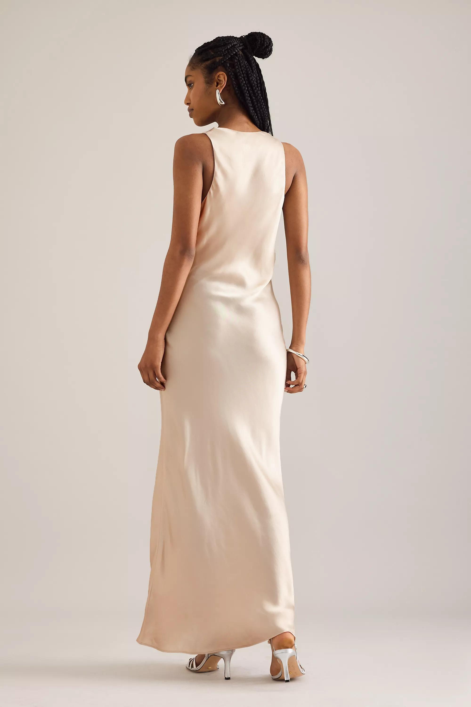 By Anthropologie Cowl-Neck Maxi Slip Dress, Ivory, , large image number 4