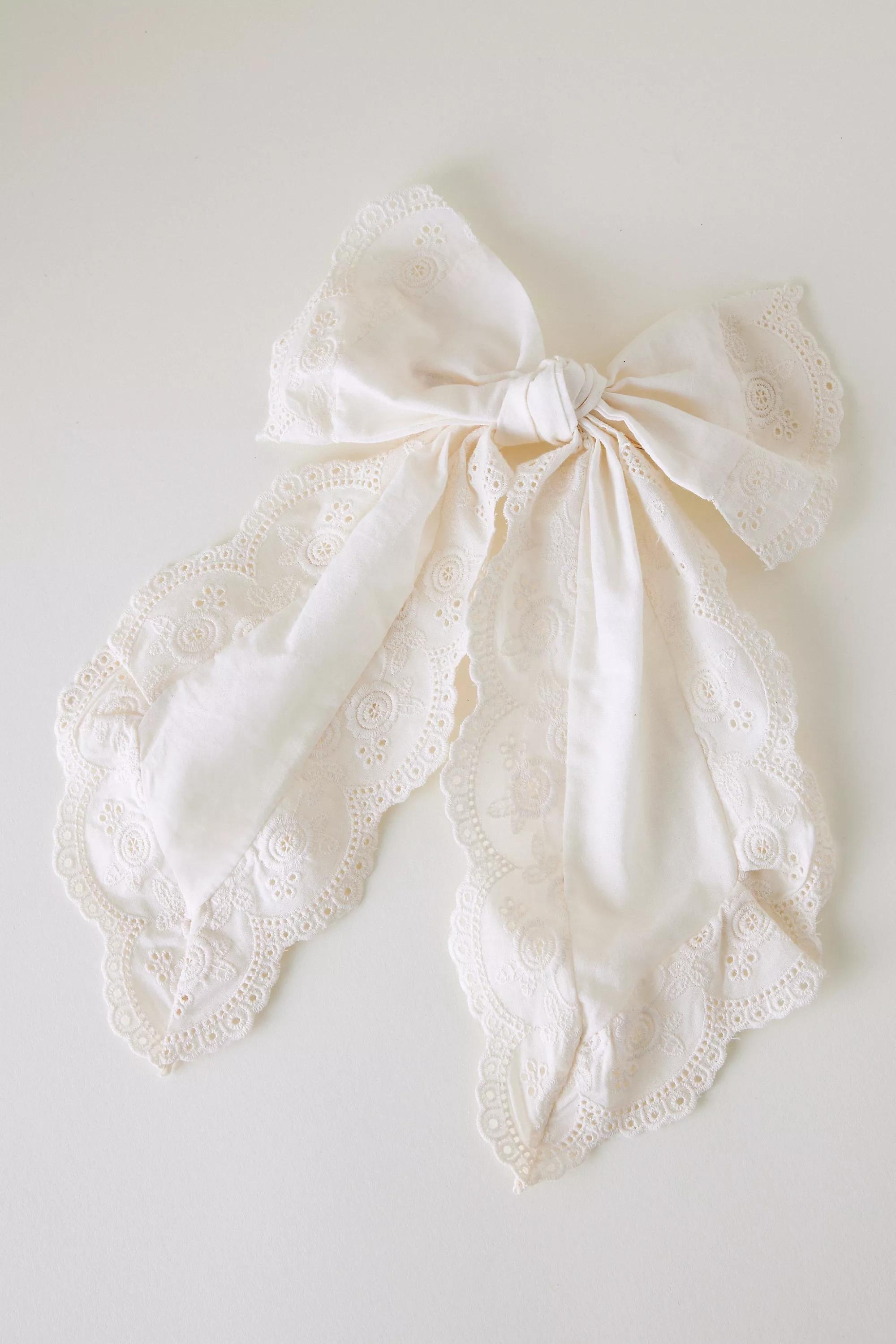 White Broderie Hair Bow Top, Kids Girls, A501_0010, large image number 0