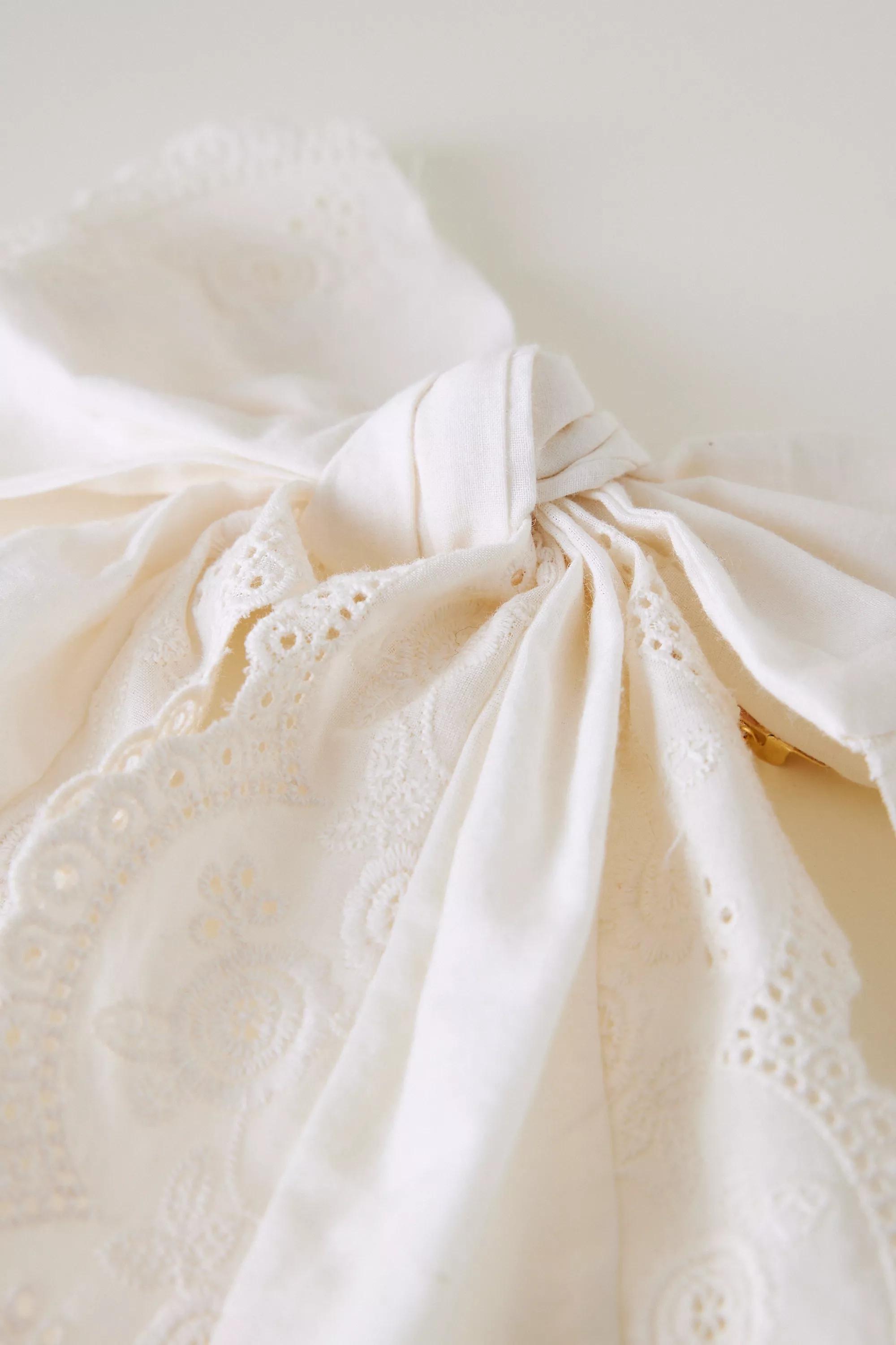 White Broderie Hair Bow Top, Kids Girls, A501_0010, large image number 1