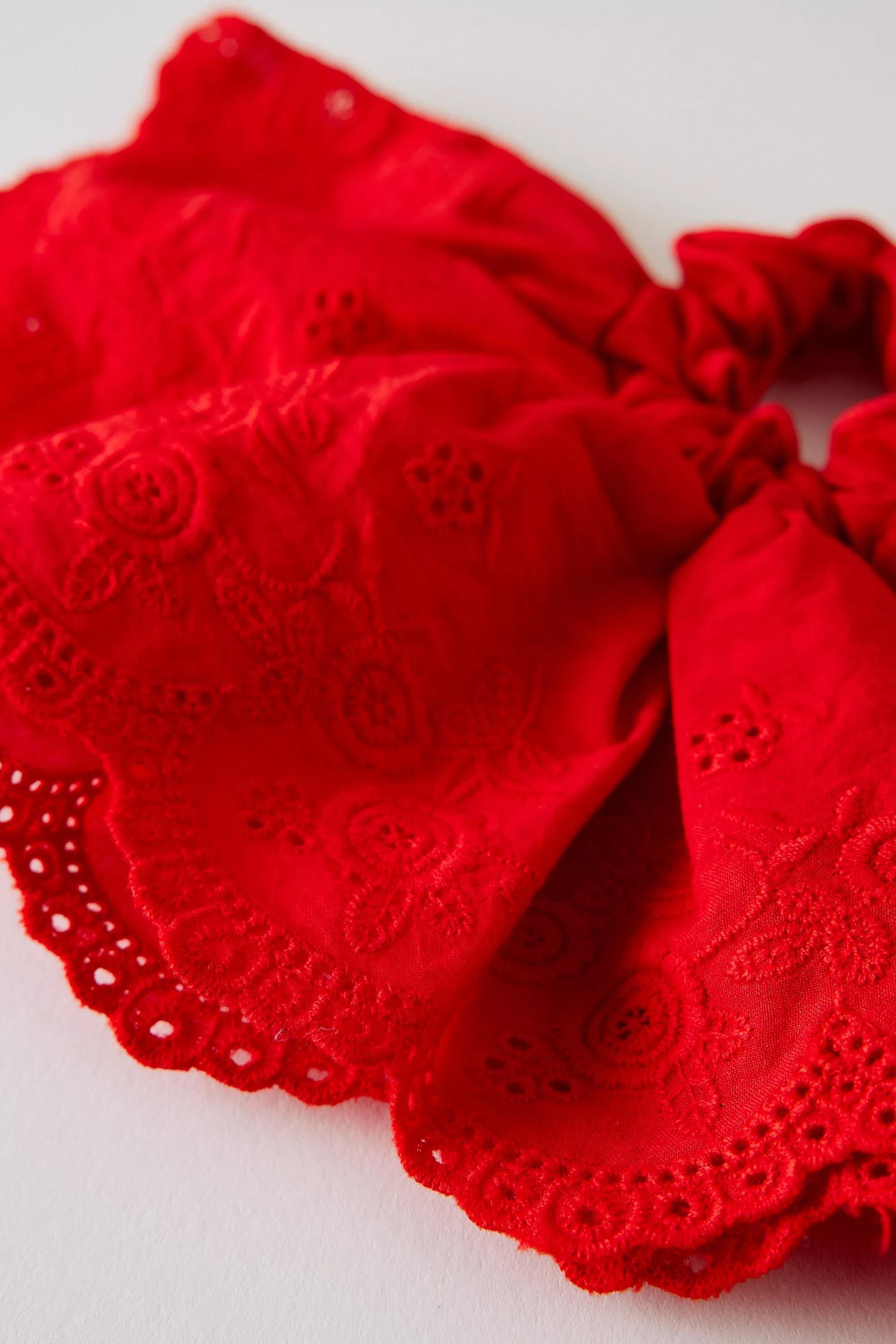 Broderie Fan Hair Scrunchie, Red, A501_0060, large image number 1