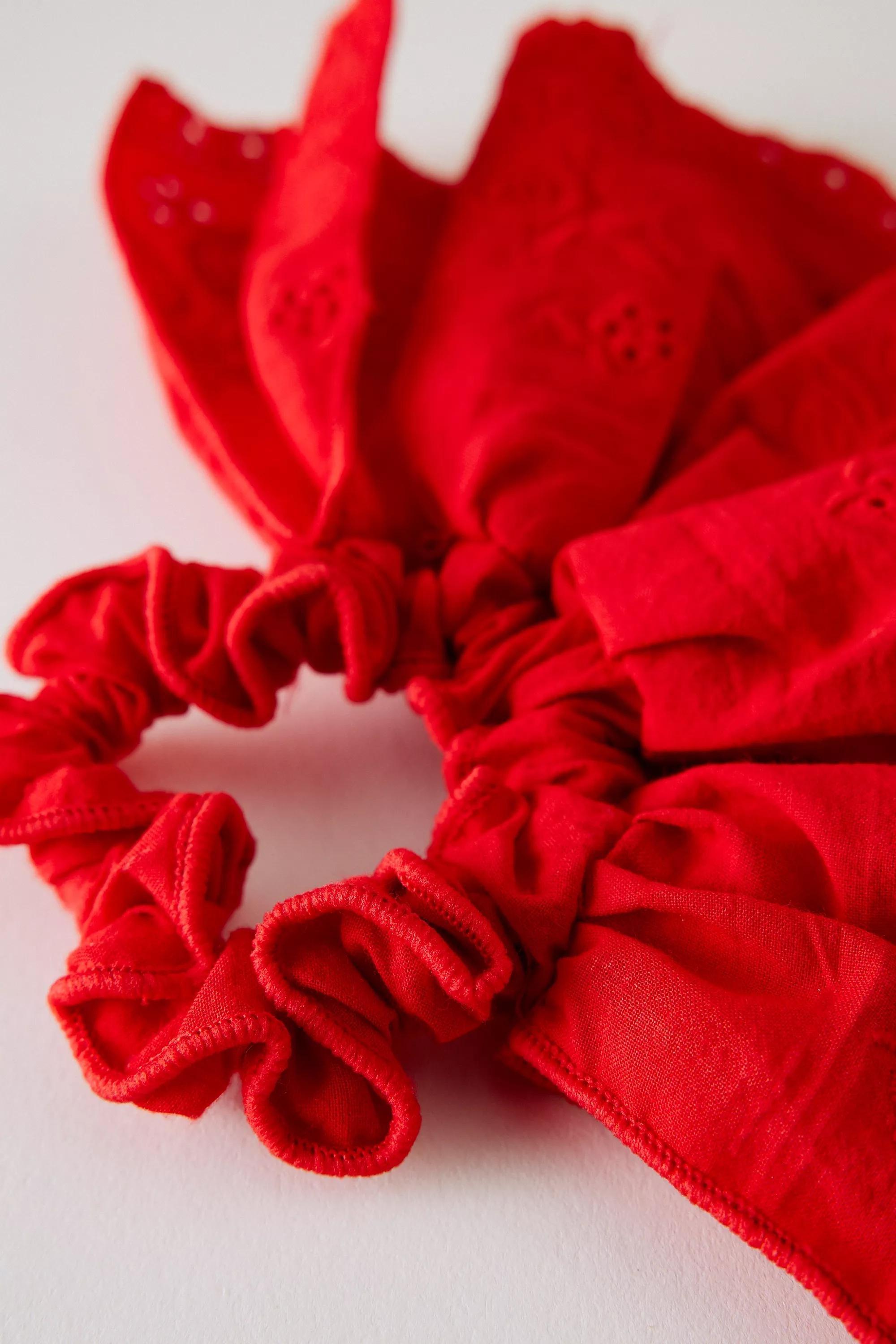 Broderie Fan Hair Scrunchie, Red, A501_0060, large image number 2