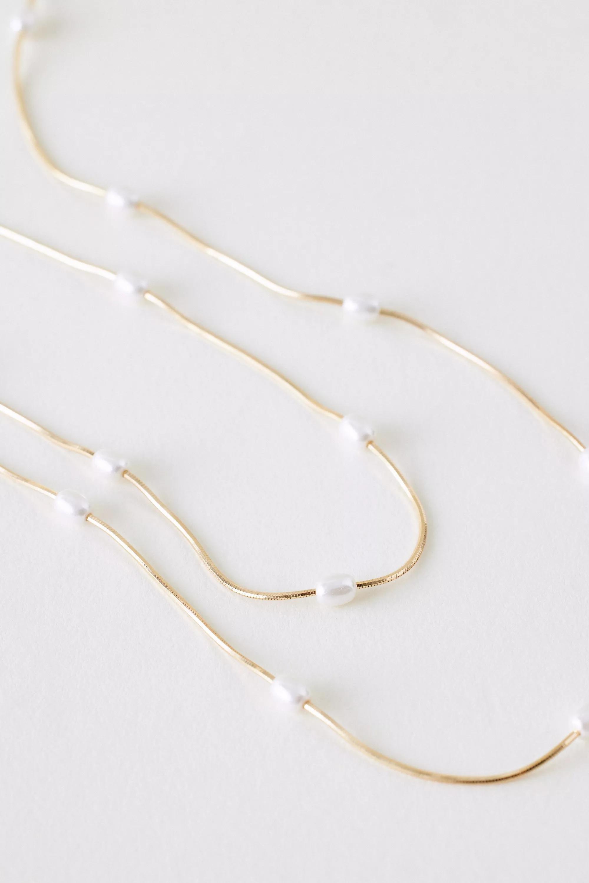 Anthropologie Multi-Chain Necklace, White, A501_0017, large image number 1