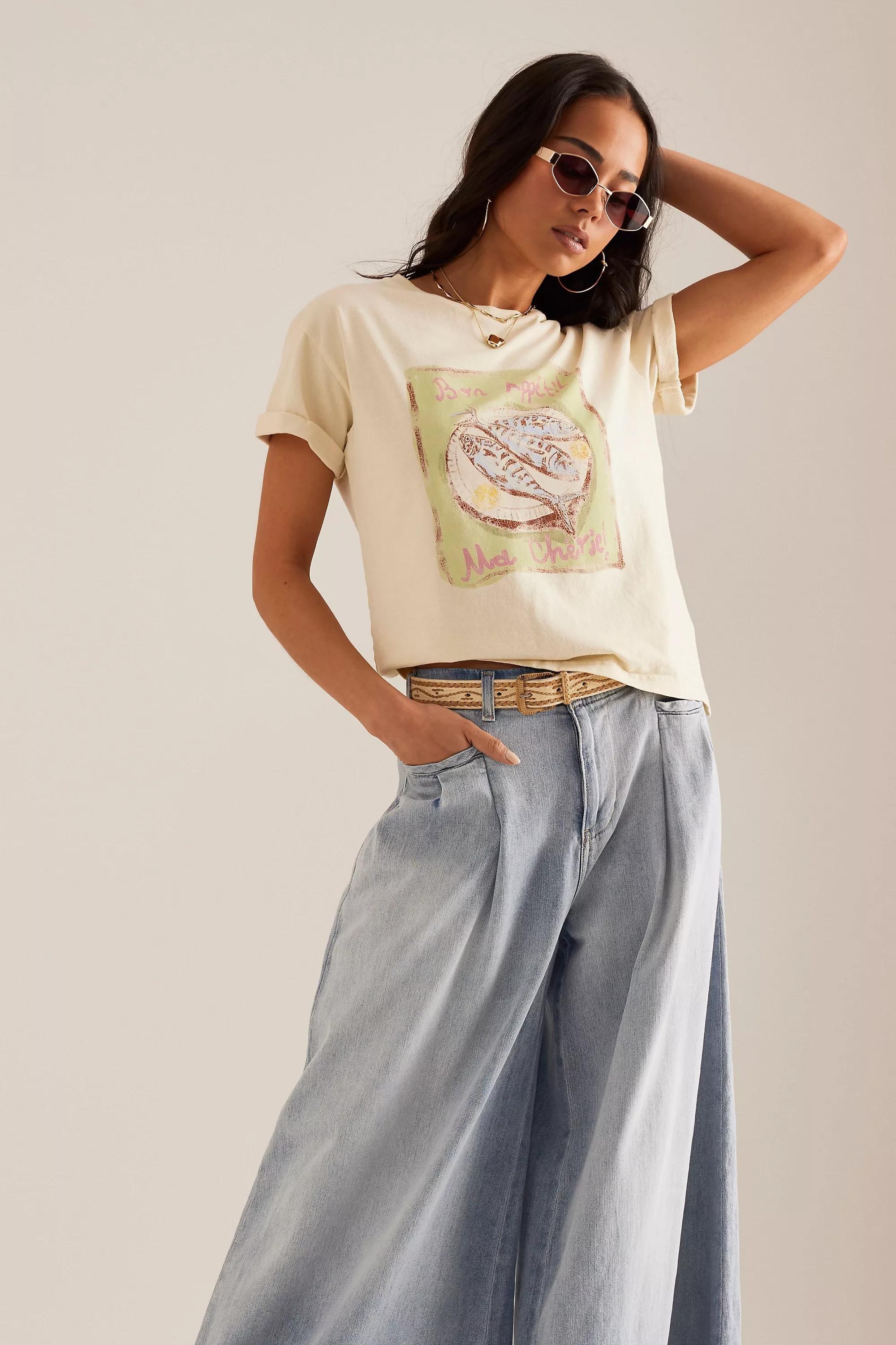 Anthropologie Graphic Print Cropped T-Shirt, Yellow, , large image number 0