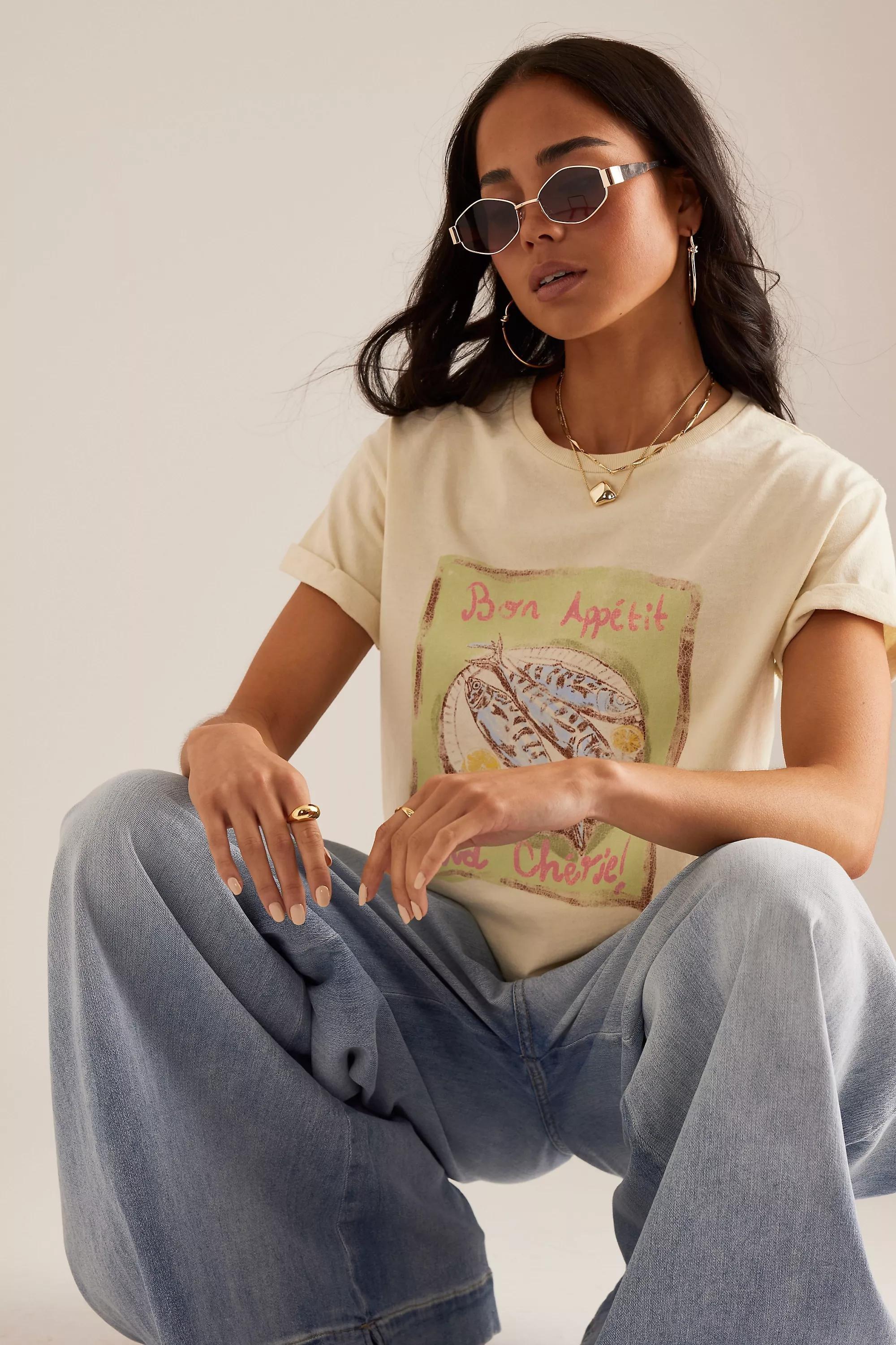 Anthropologie Graphic Print Cropped T-Shirt, Yellow, , large image number 4