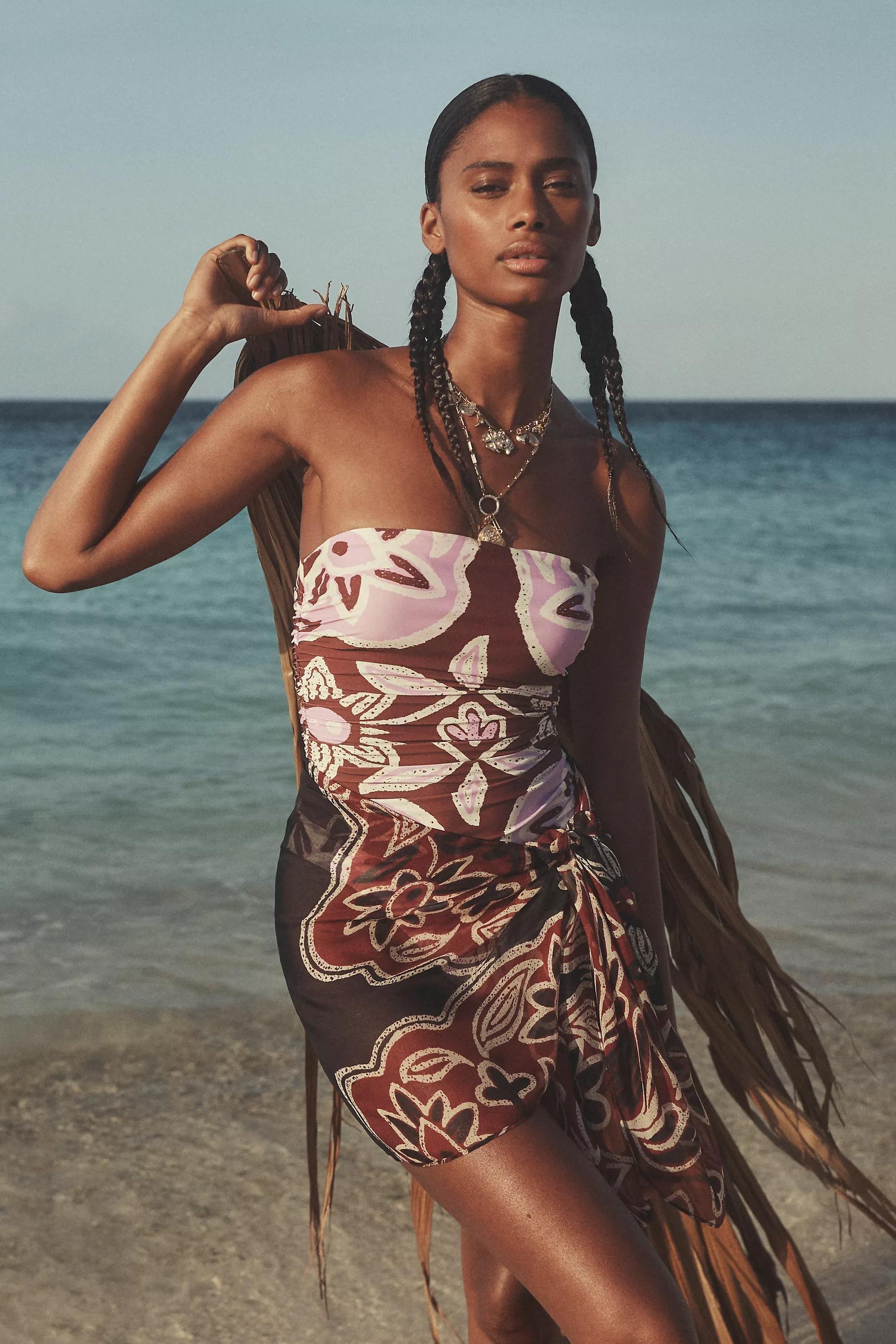 Burgundy Printed Silk Chiffon Sarong Skirt, A501_0259, large image number 0