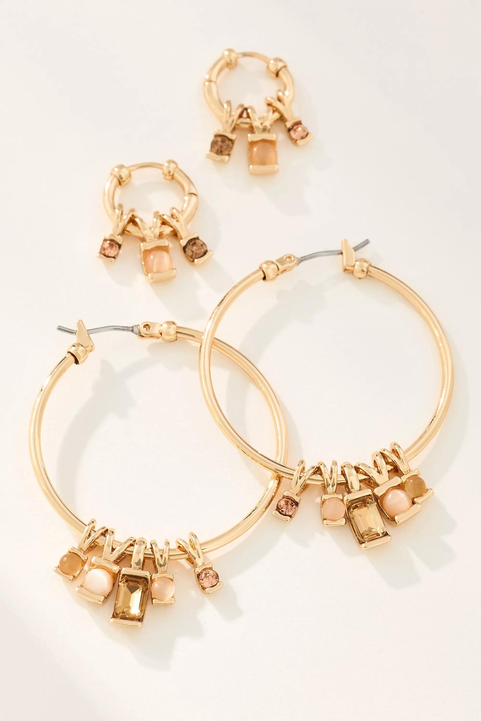 Anthropologie Set Of 2 Charm Hoop Earrings, Brown, A501_0020, large image number 0