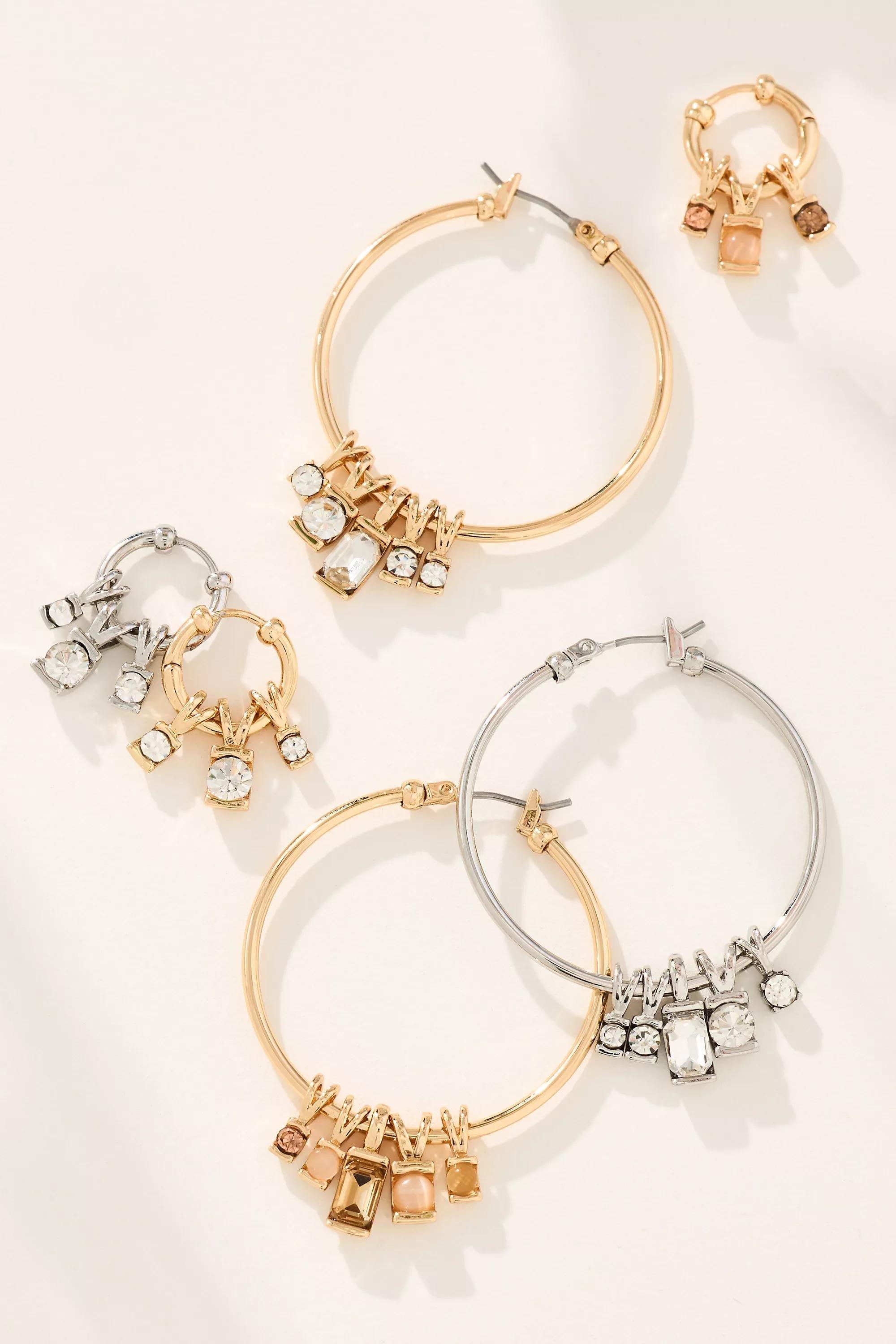 Anthropologie Set Of 2 Charm Hoop Earrings, Brown, A501_0020, large image number 1