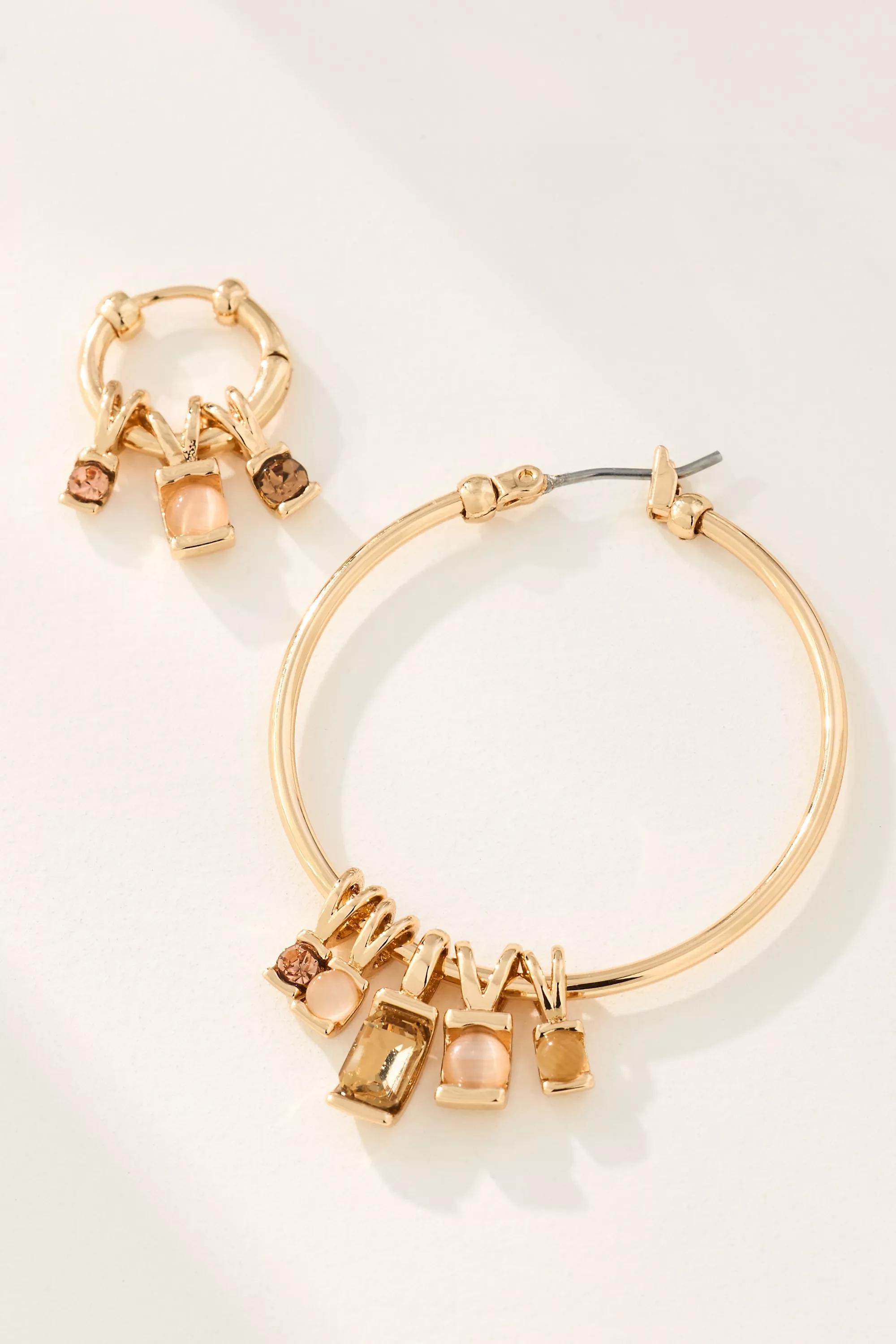 Anthropologie Set Of 2 Charm Hoop Earrings, Brown, A501_0020, large image number 2