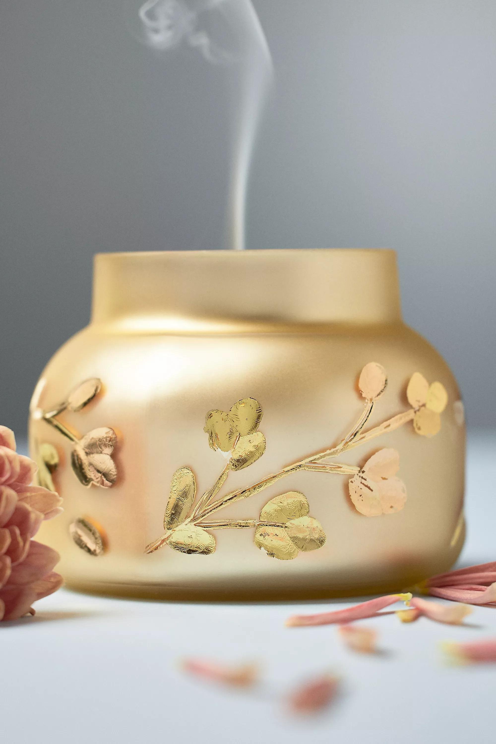 Capri Blue Volcano Gold Leaf Glass Candle, Gold, A501_0070, medium
