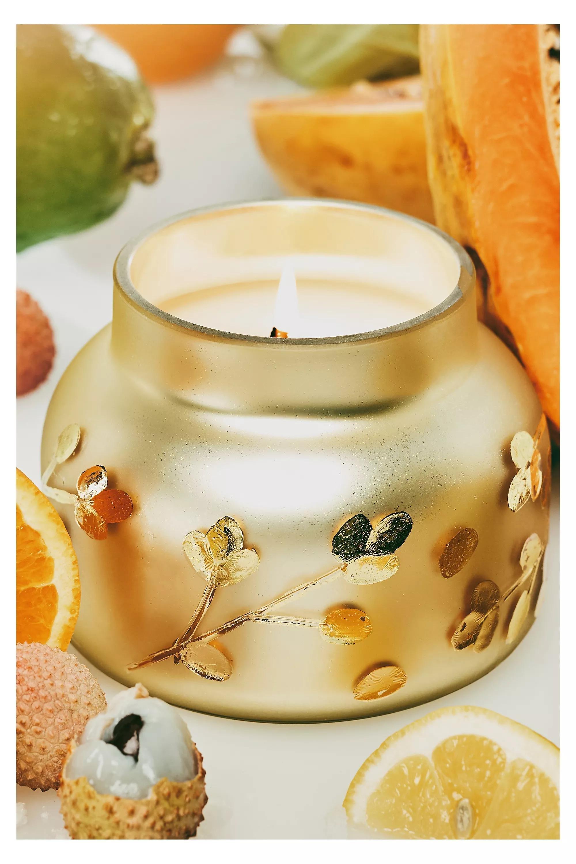 Capri Blue Volcano Gold Leaf Glass Candle, Gold, A501_0070, large image number 1