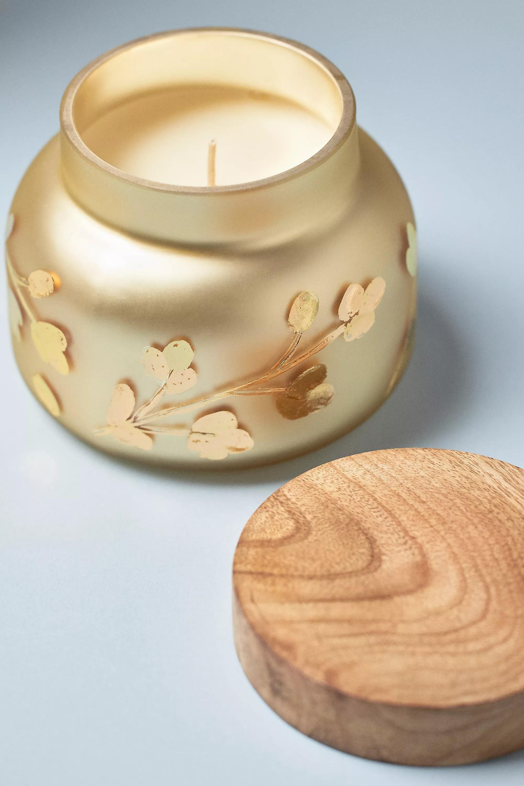 Capri Blue Volcano Gold Leaf Glass Candle, Gold, A501_0070, large image number 2