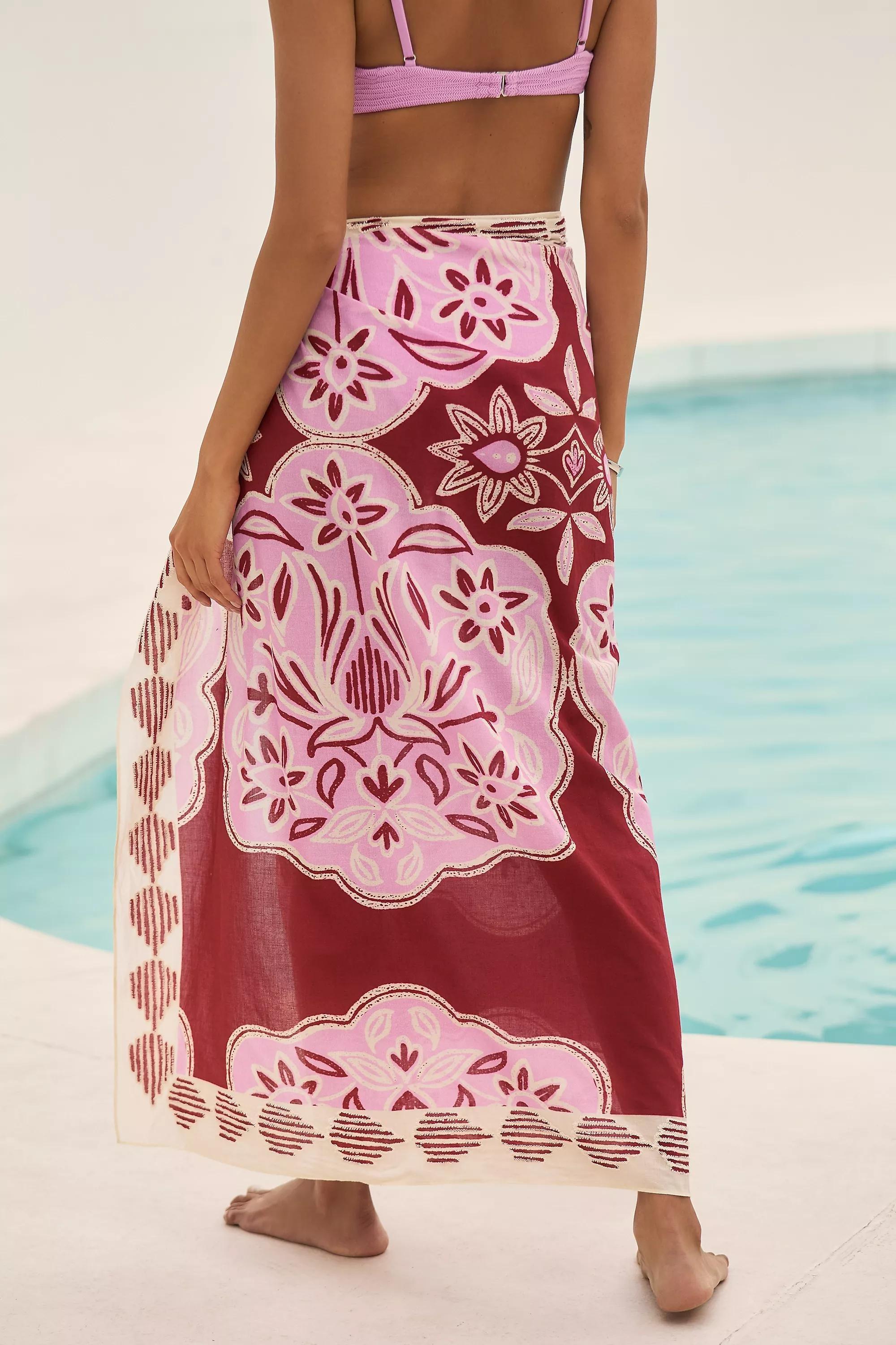 Red Celandine Printed Embroidered Sarong, A501_0060, large image number 5