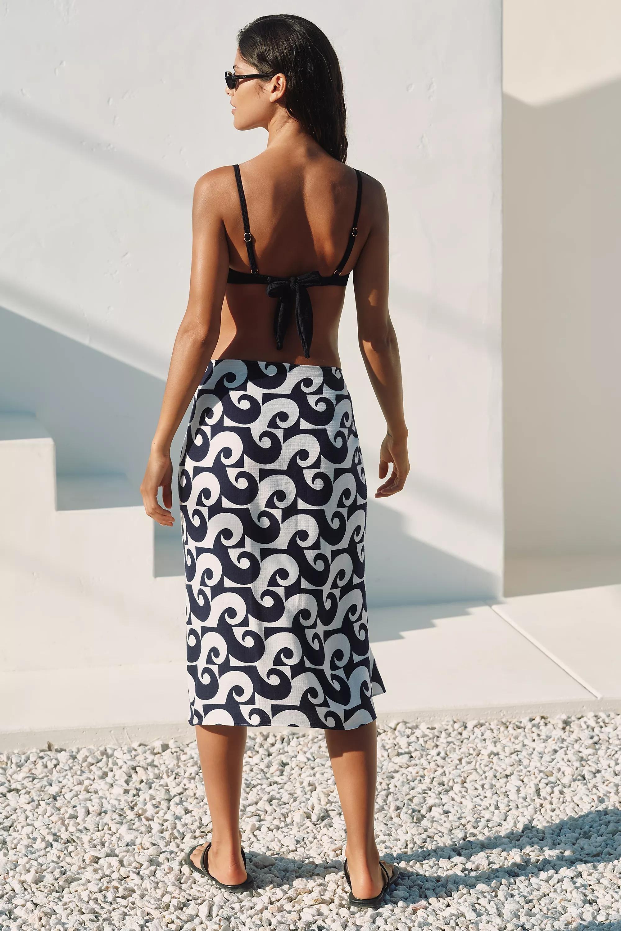 Celandine Printed Gauze Sarong, Navy, A501_0041, large image number 2