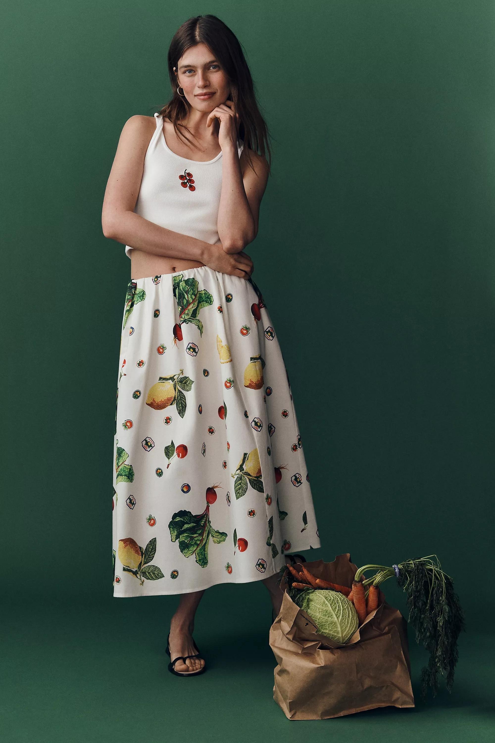 Red Pattern The Jacie Poplin Printed Midi Skirt By Maeve, , medium