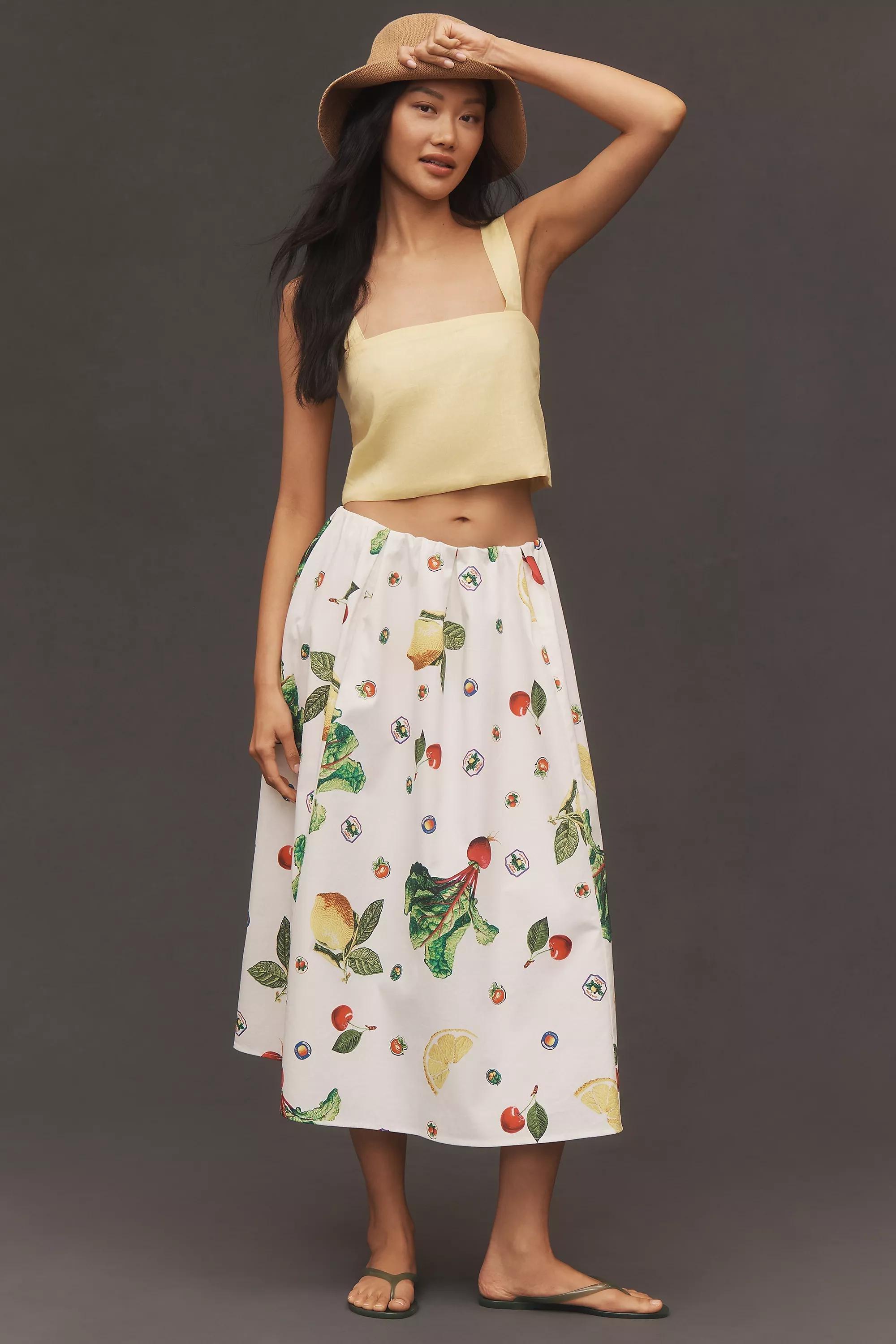 Red Pattern The Jacie Poplin Printed Midi Skirt By Maeve, , large image number 1