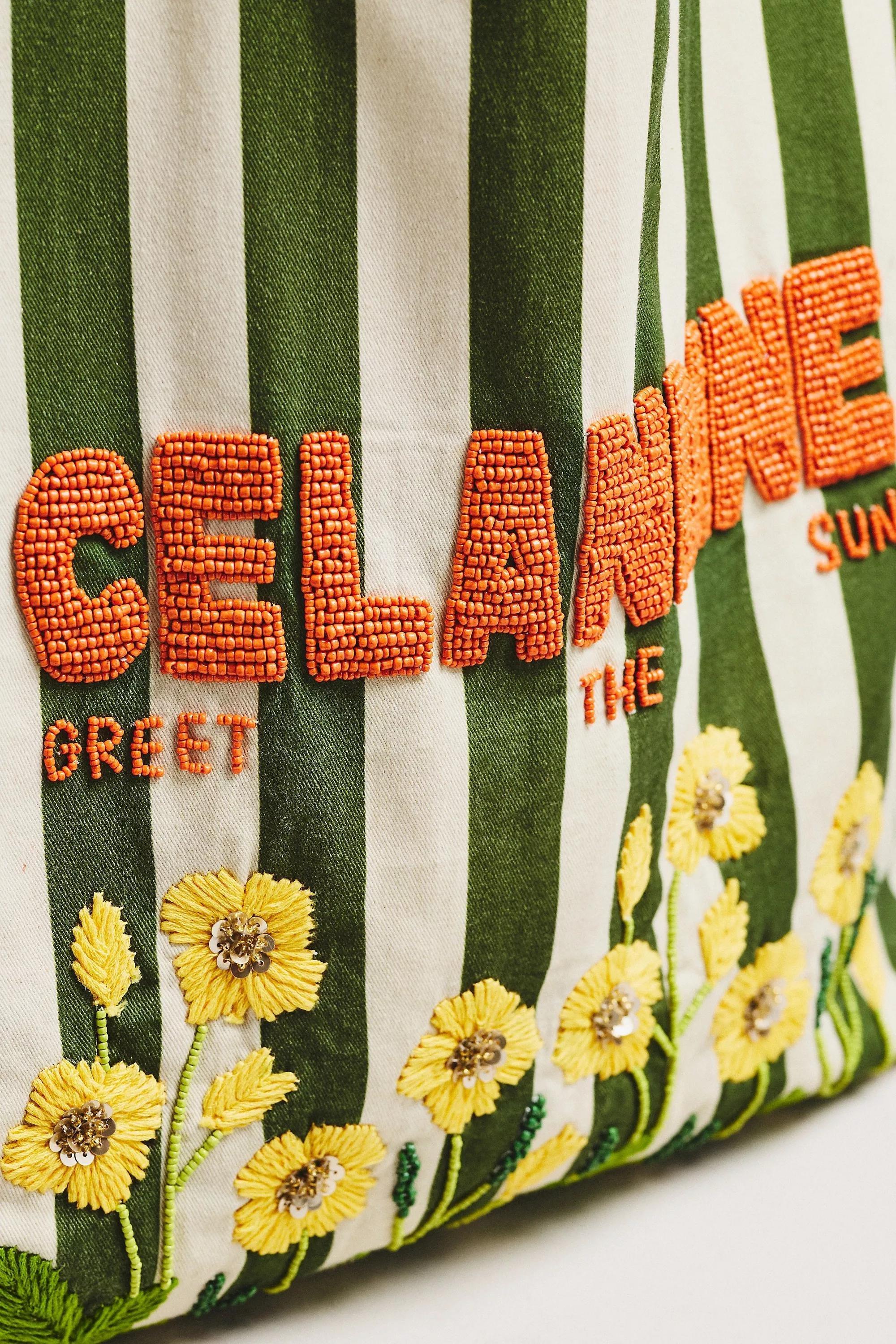 Graphic Beaded Canvas Tote Bag, Green, A501_0038, large image number 2