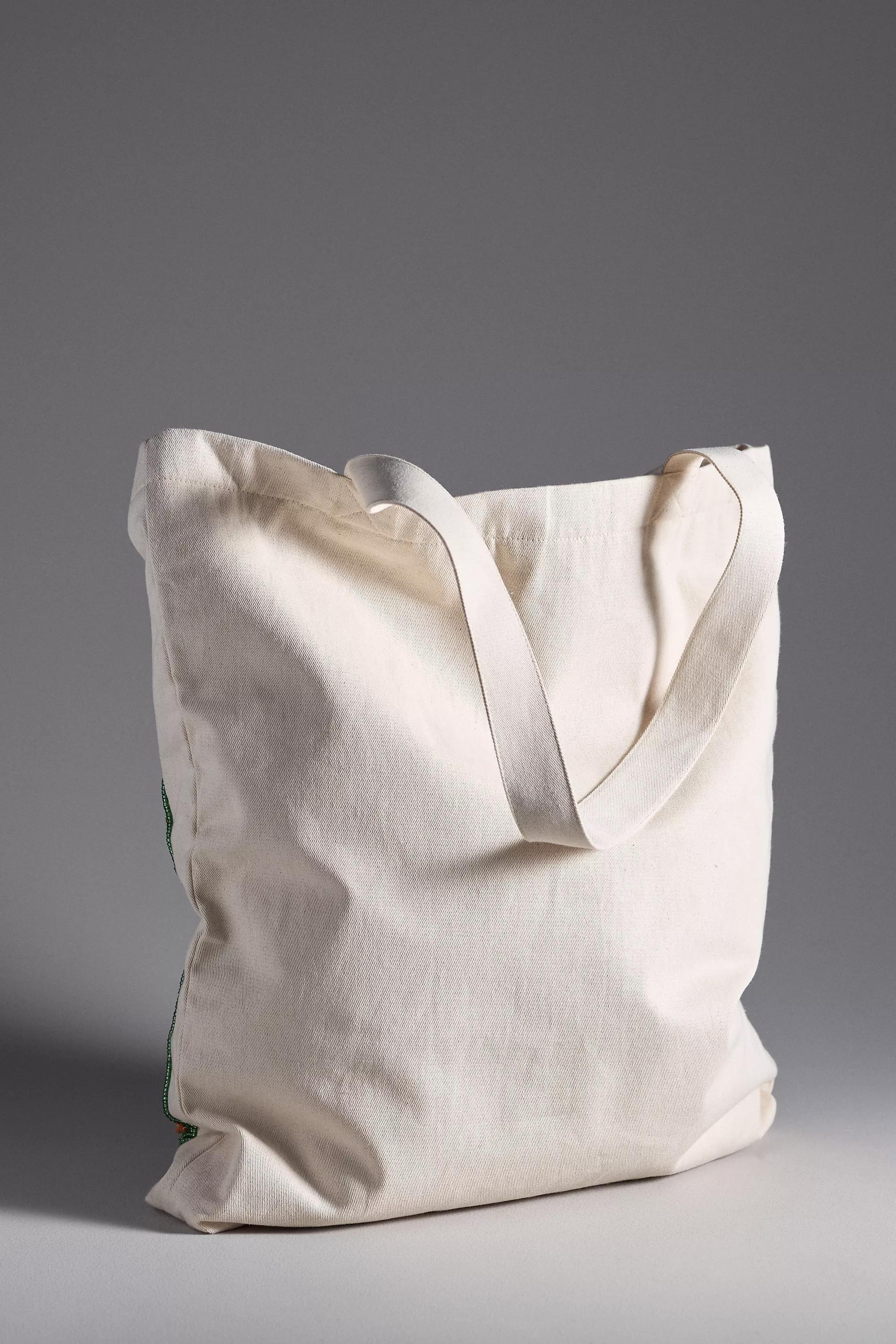 LIGHT YELLOW Graphic Beaded Canvas Tote Bag, A501_0270, large image number 2