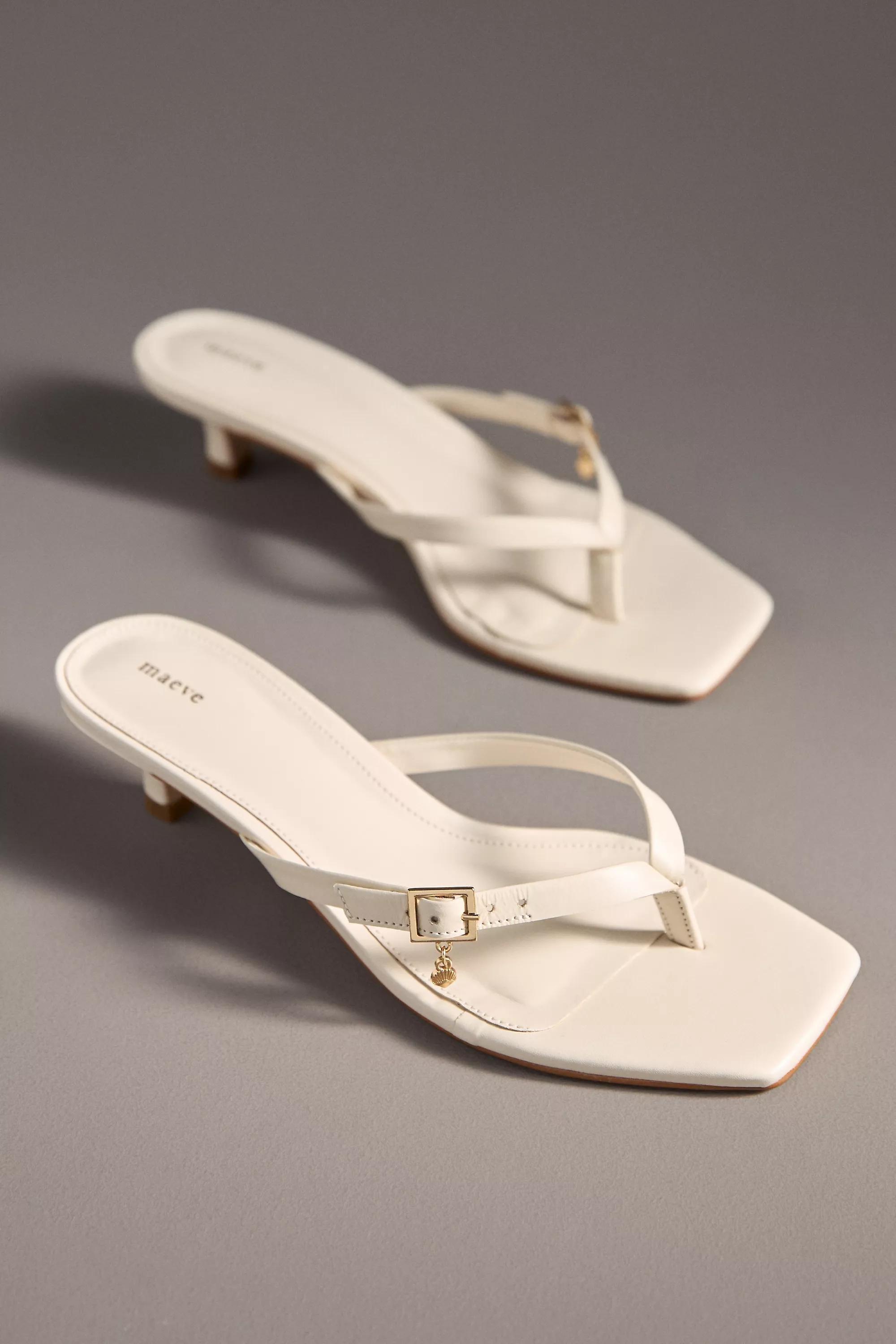 Maeve Thong Buckle Kitten Heels, White, A501_0012, medium