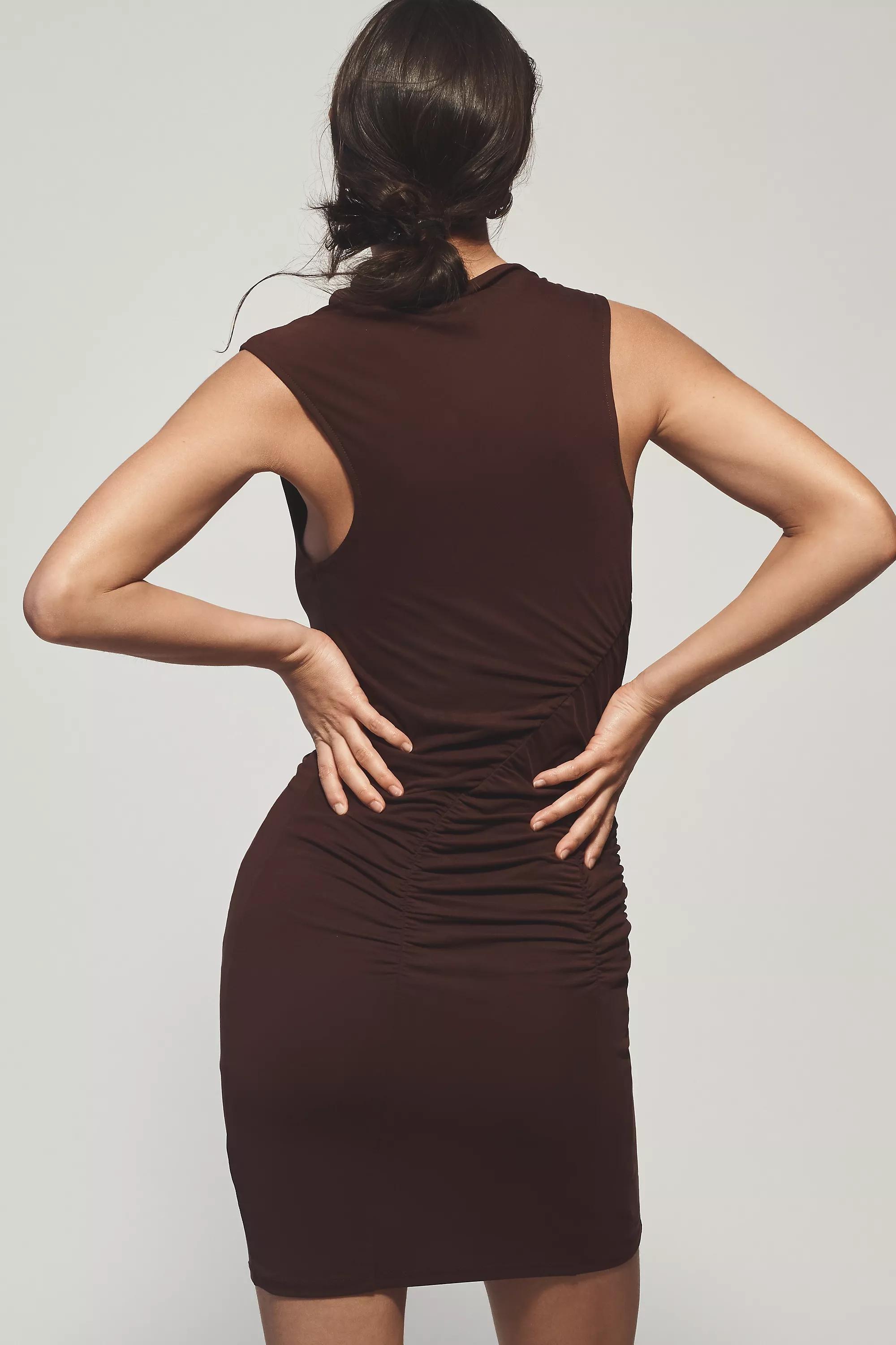By Anthropologie Ruched Mock-Neck Knit Dress, Brown, , large image number 1