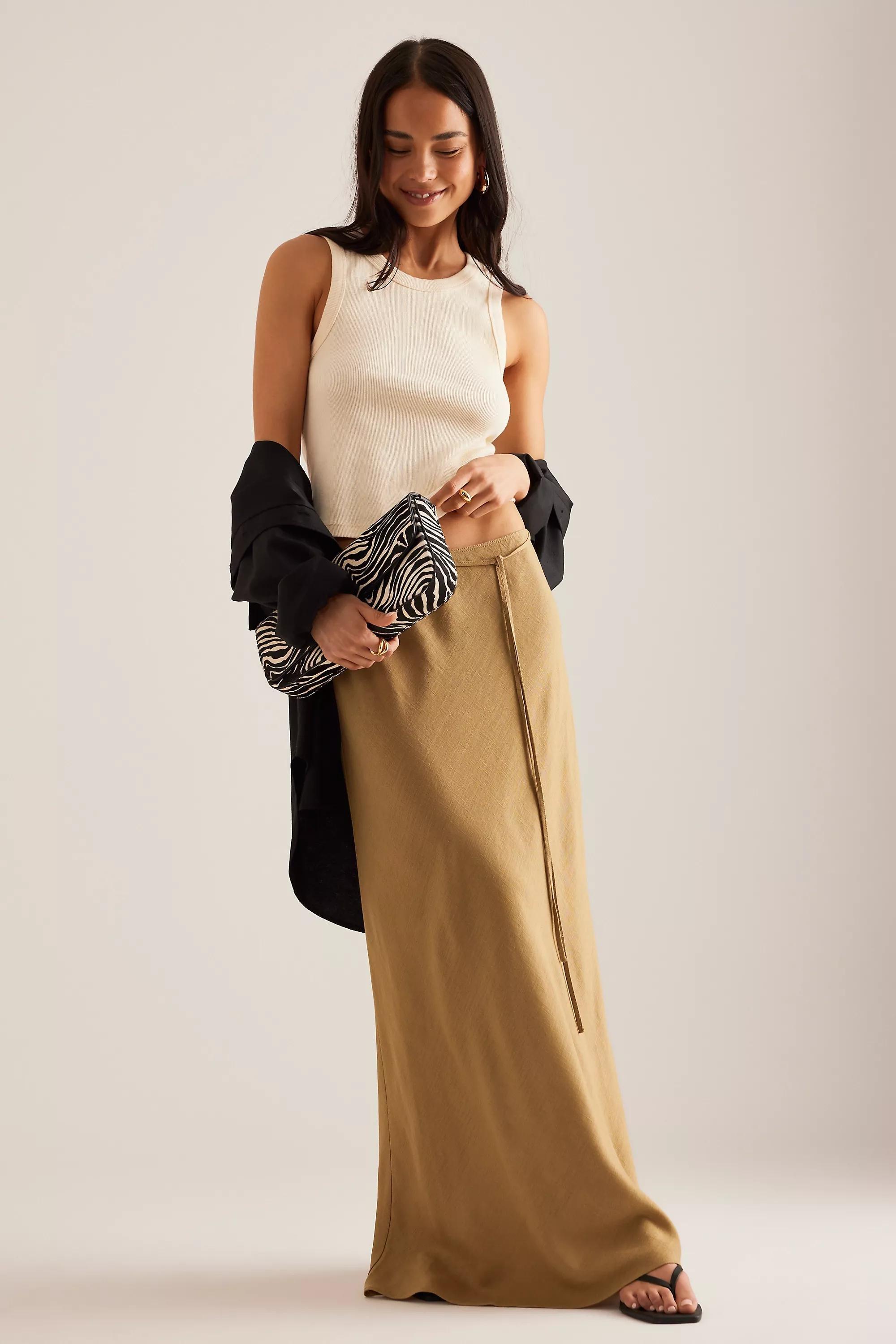 By Anthropologie Linen-Blend Bias Maxi Skirt, Khaki, , large image number 2