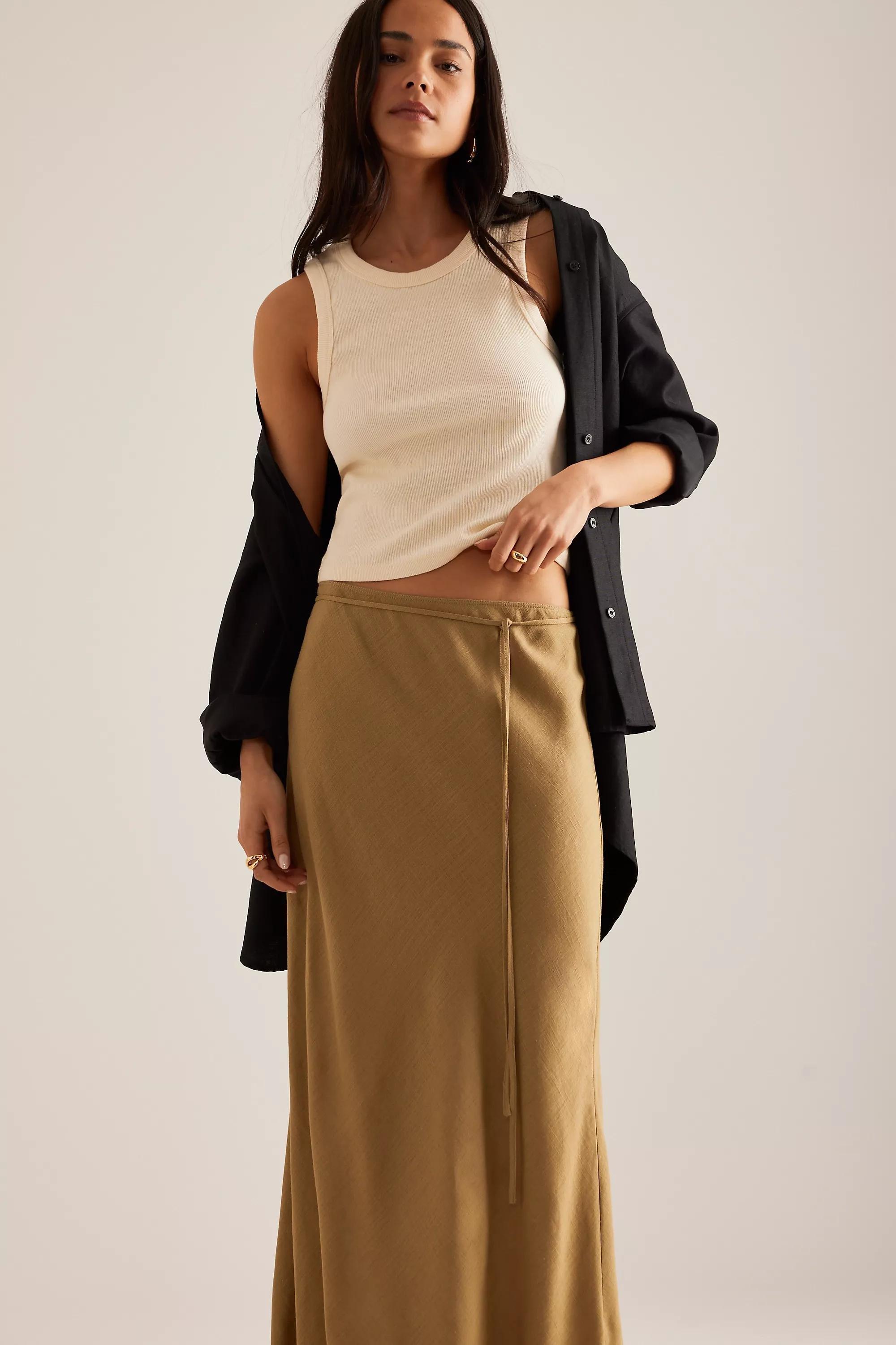 By Anthropologie Linen-Blend Bias Maxi Skirt, Khaki, , large image number 3