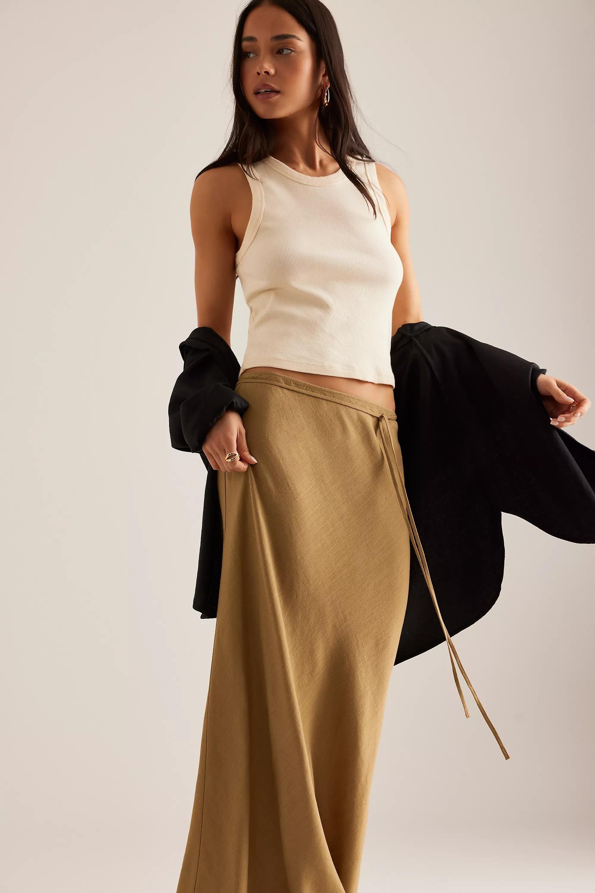 By Anthropologie Linen-Blend Bias Maxi Skirt, Khaki, , large image number 4